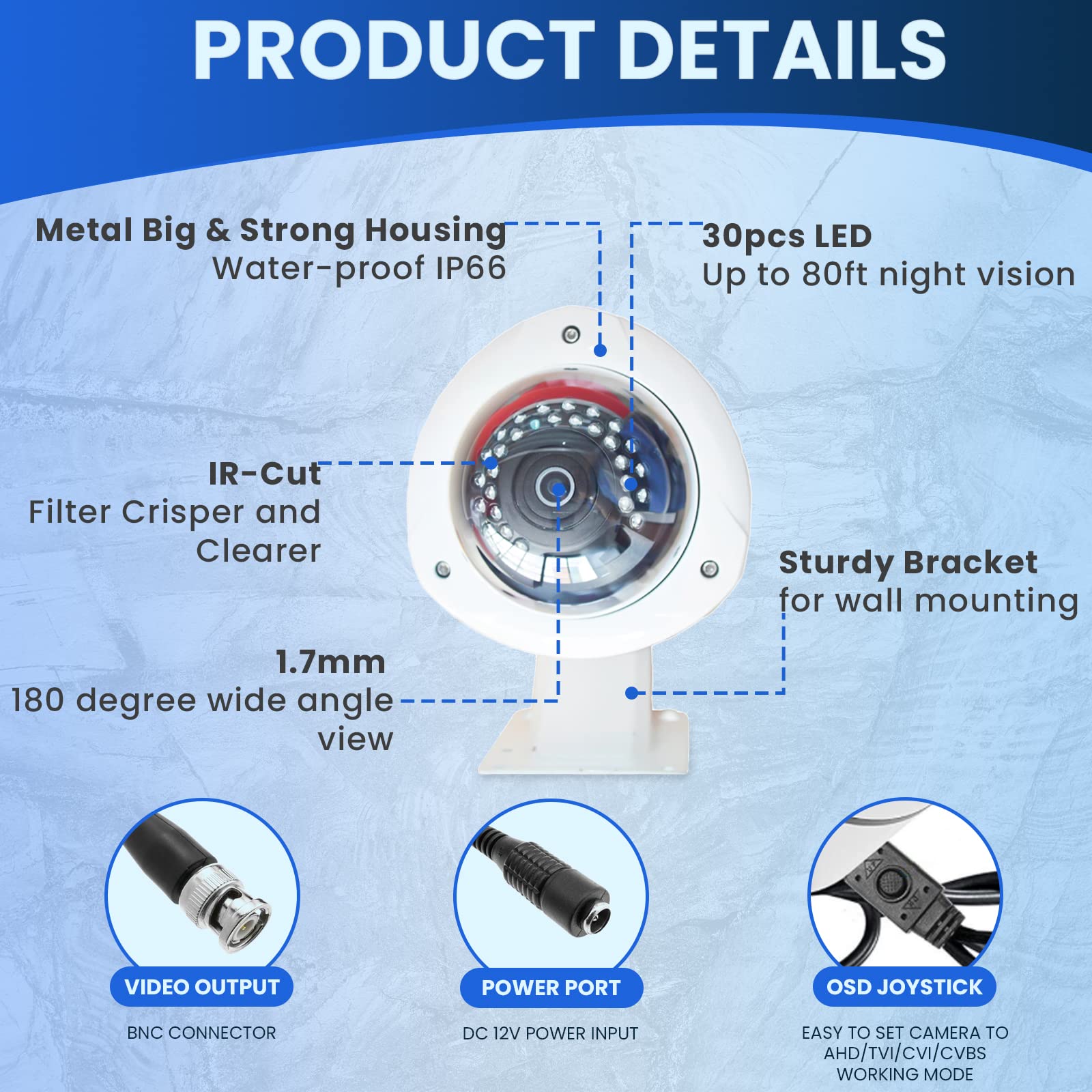 1080P Hd Tvi Ahd Cvi Cvbs Cctv Camera Wide Angle Security Camera Outdoor 180 Degree Advanced Dsp To Offer High Image Quality Wit