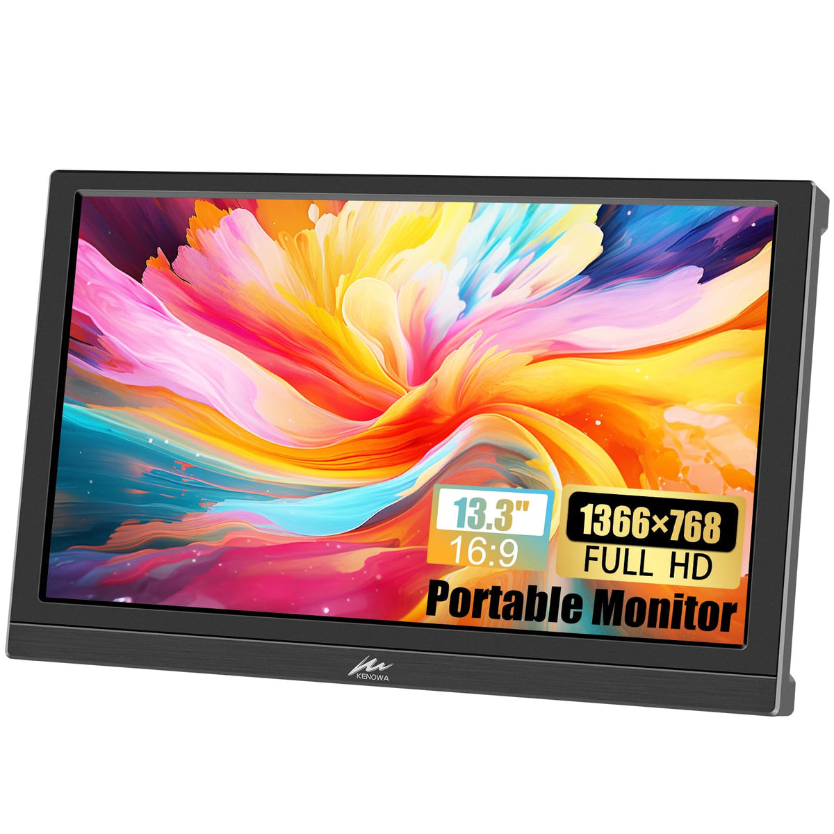 Kenowa Portable Monitor 13.3 Inch Hd 1366X768P Led Screen Small Hdmi Monitor Built In Speaker And Adjustable Stand Hdmi Vga Port