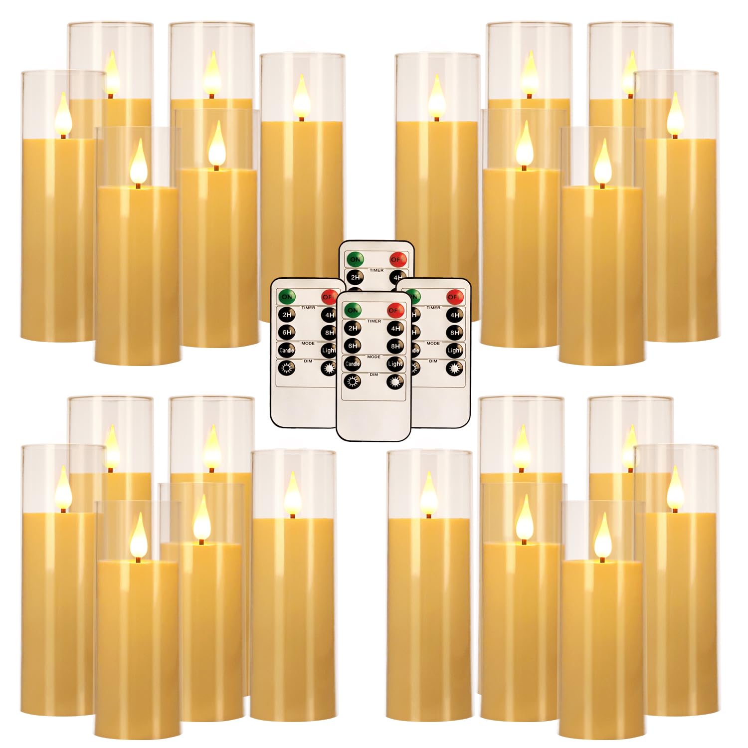CLTNIKET 24 Pack LED Flameless Candles Set(14/16/18cm), Battery - Operated with 4 Remotes,Clear, Timer & Flickering/Steady Modes