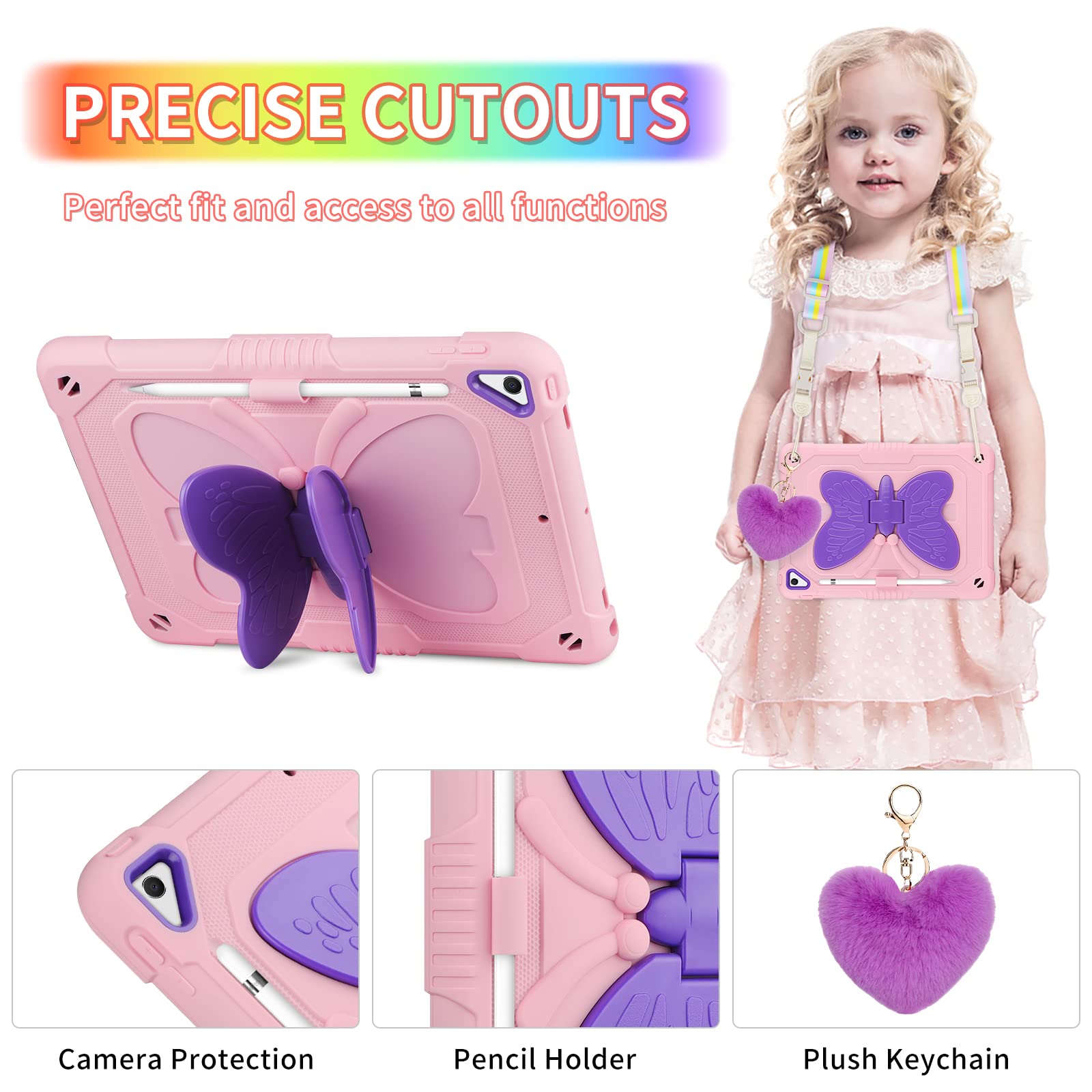 Wesadn For Ipad 9.7 Case Ipad 6Th 5Th Generation Cases With Screen Protector/Butterfly Kickstand/Lanyard/Keychain Rugged Case Wi