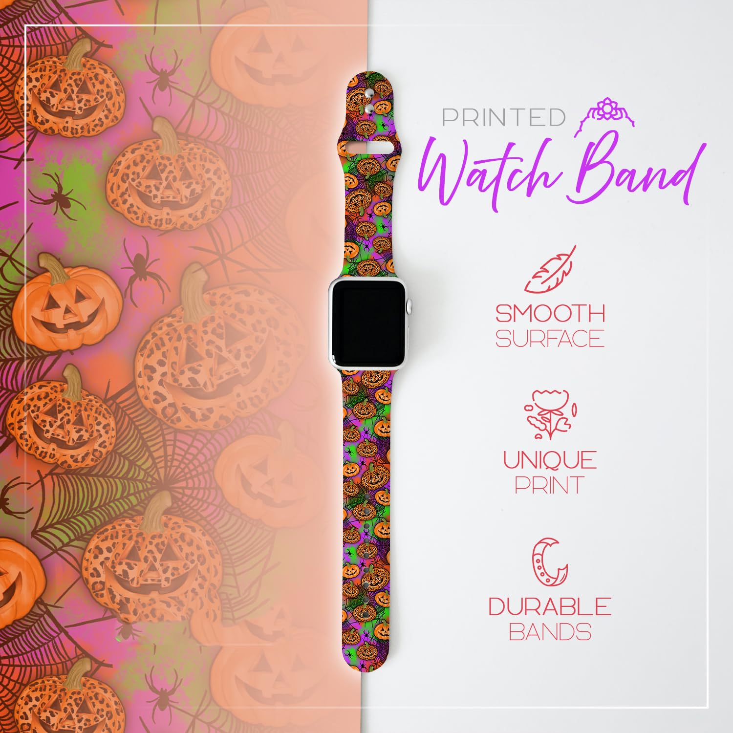 Lux Bands Halloween Pumpkin Watch Band   Printed Watch Band Compatible With Apple Watch Bands 38Mm 40Mm 41Mm 42Mm 44Mm 45Mm Sili
