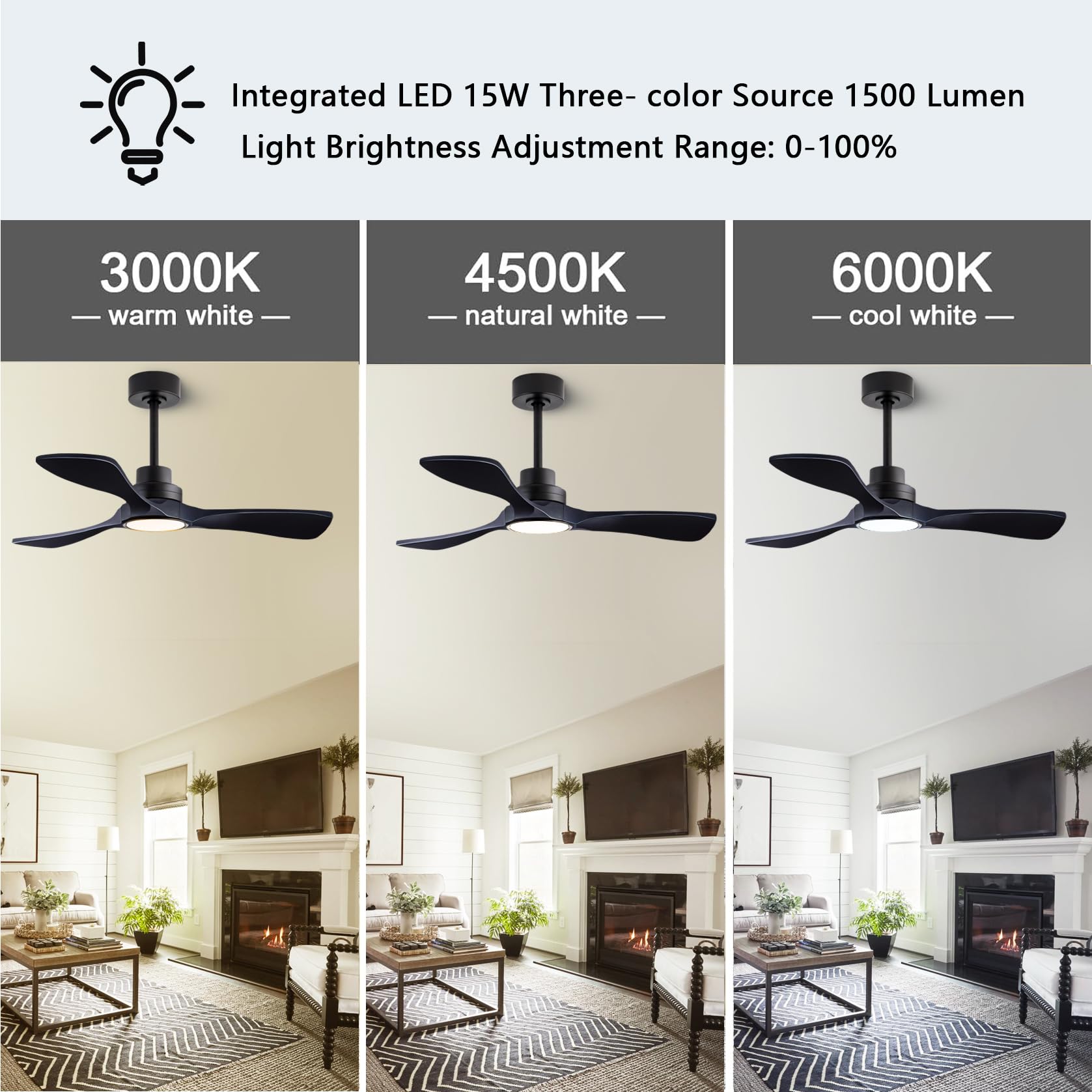 Dearnow 52'' Wood Ceiling Fans With Lights With Remote Control Ceiling Fan, 3 Wood Blades, Solid Wood Ceiling Fan Indoor Outdoor