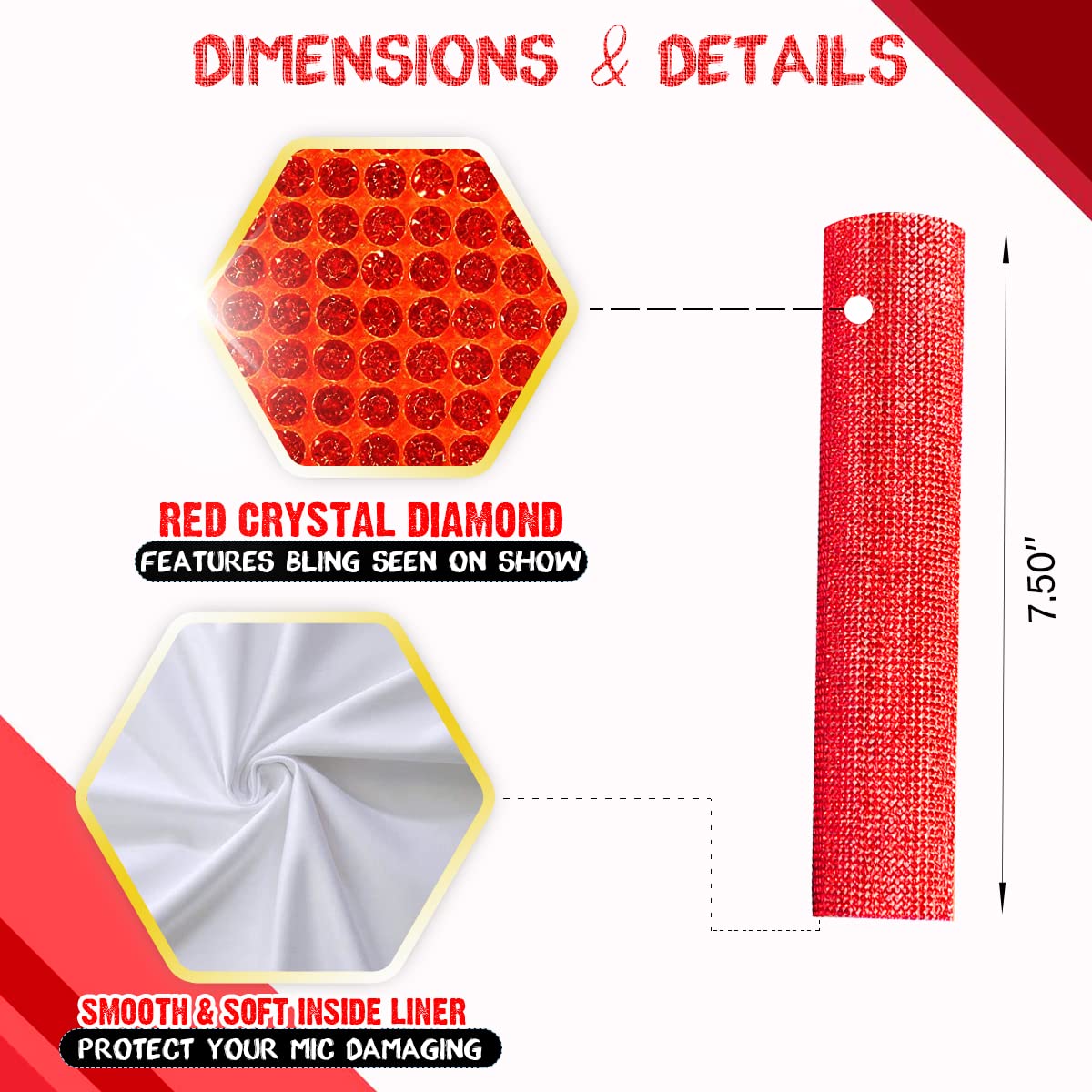 Rk Red Crystal Mic Handle Cover Fits For Shure Wireless Microphone Slx2, Blx2/Sm58, Beta58, Beta87, Beta83, Pg58 Unique Diamond