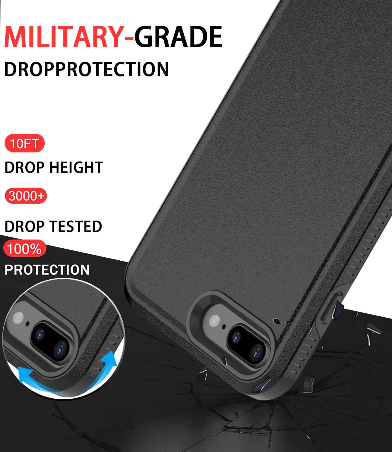 Diverbox For Iphone 8 Plus Case Iphone 7 Plus Case [Tempered Glass Screen Protector] [Shockproof] [Dropproof] Heavy Duty Protect