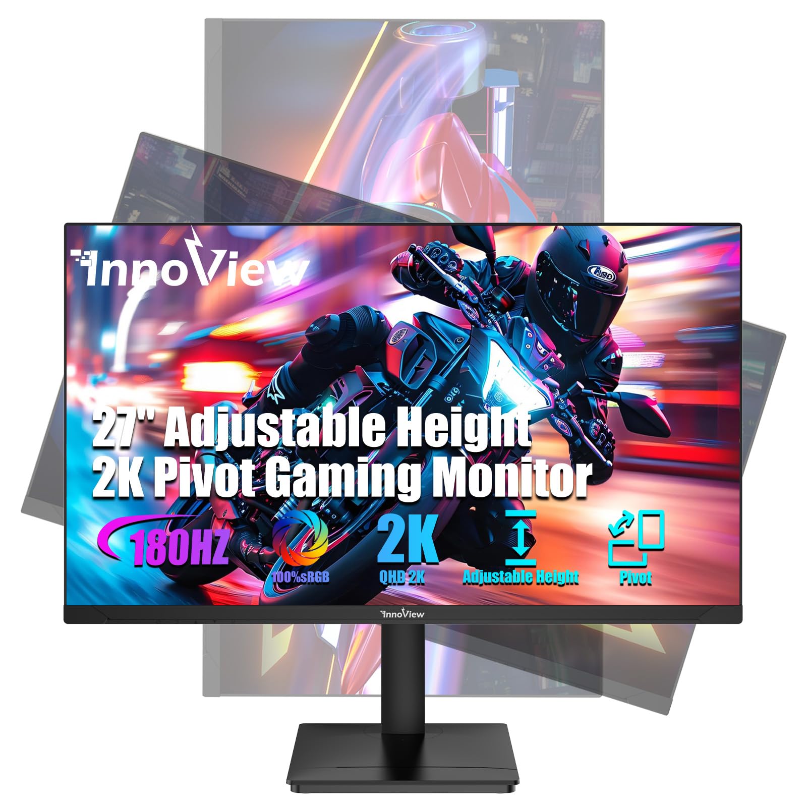 Innoview 27'' 2K 2560 * 1440P Pc Gaming Monitor 180Hz Refresh Rate, 1Ms Response Time, 99% Srgb Color, Amd Freesync/Ips Display/