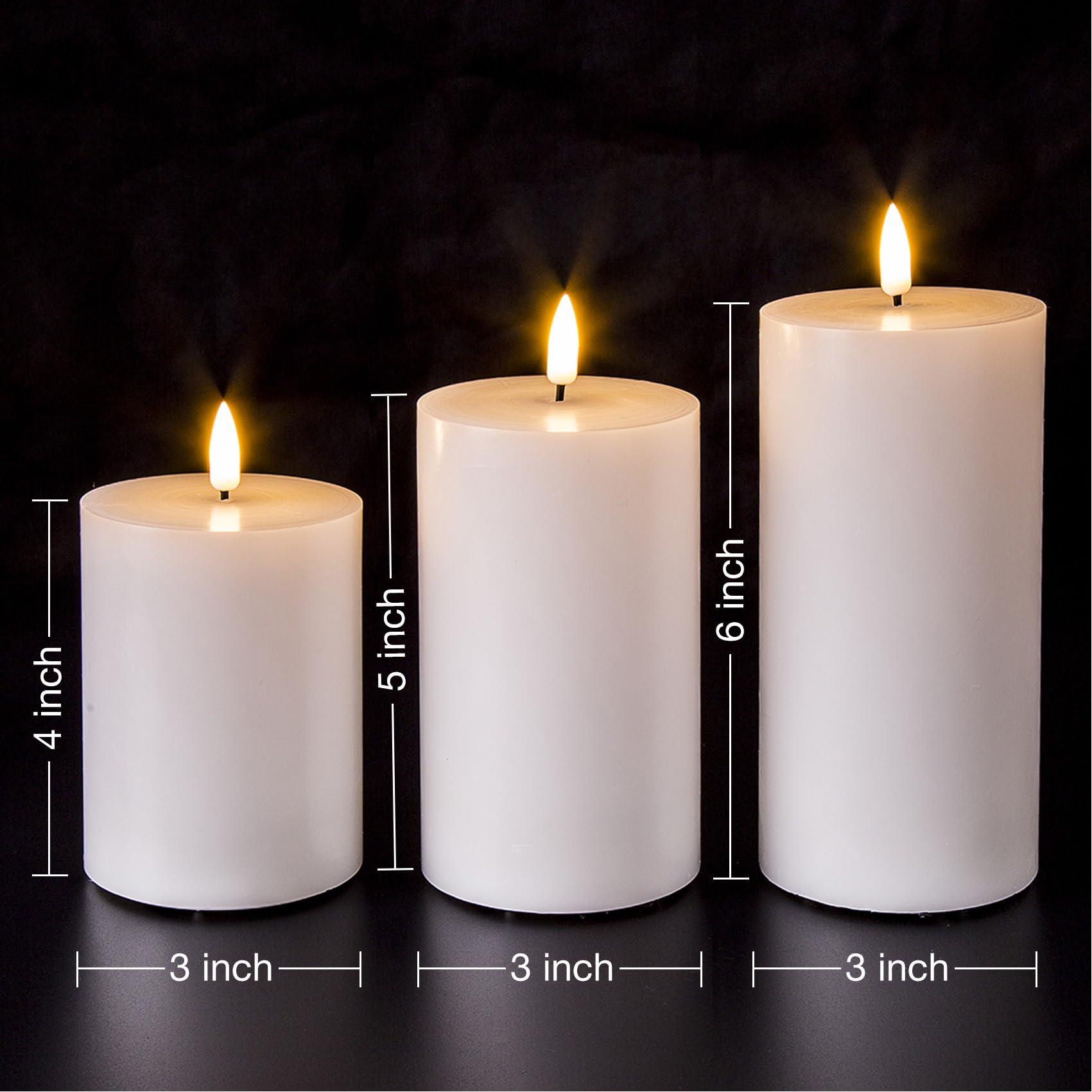 Girimax White Flat Top Flameless Pillar Candles With Remote, Real Wax Flickering Led Battery Operated Candles F 3'' H 4'' 5'' 6'