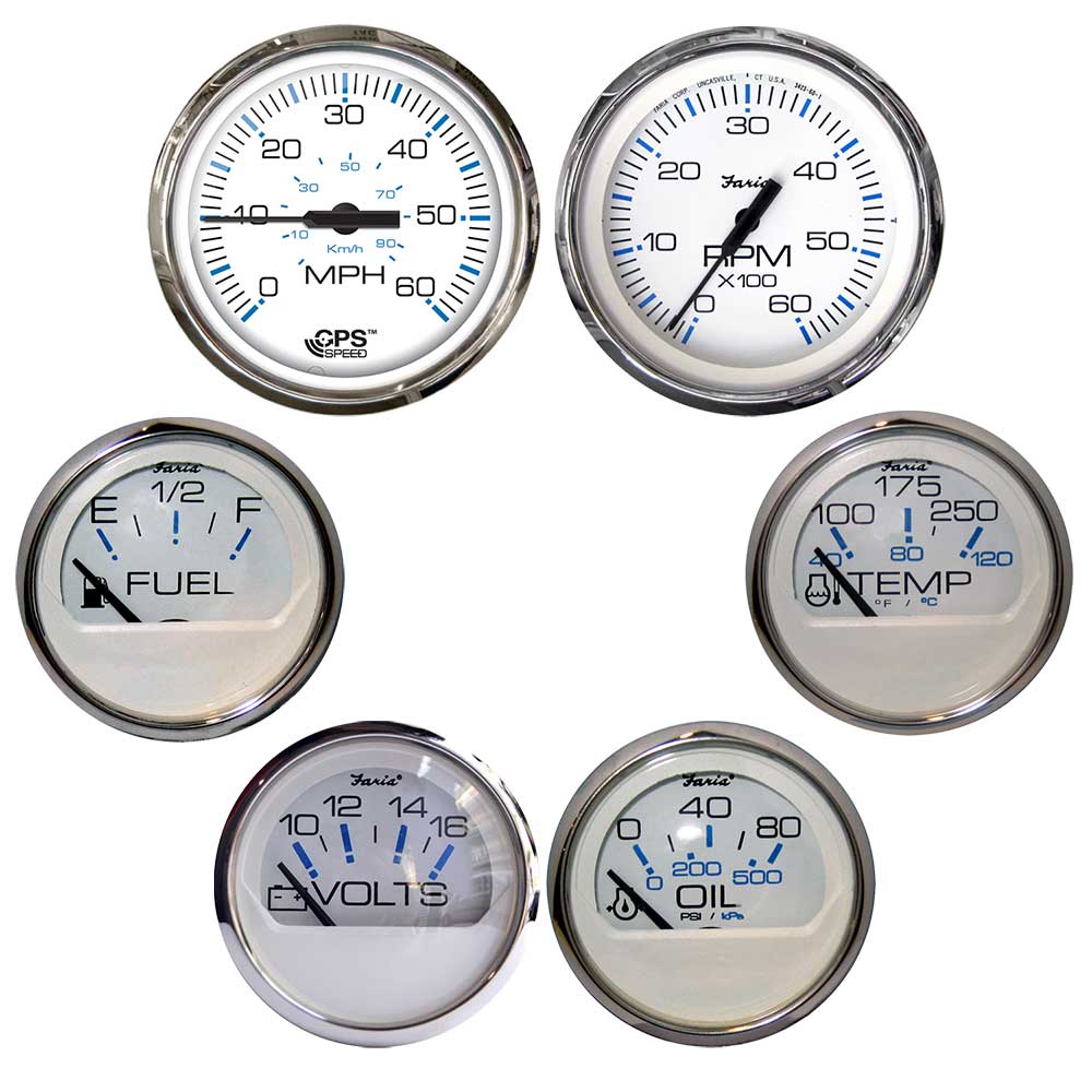 Faria Chesapeake White W/Stainless Steel Bezel Boxed Set Of 6 - Speed, Tach, Fuel Level, Voltmeter, Water Temperature &Amp; Oil ,WBEEAA001345741