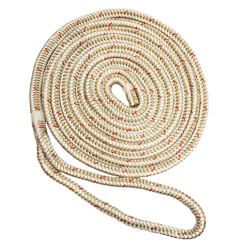 New England Ropes 5/8'' Double Braid Dock Line - White/Gold W/Tracer - 25&#39;,WBAUVB0CWYWQHP2
