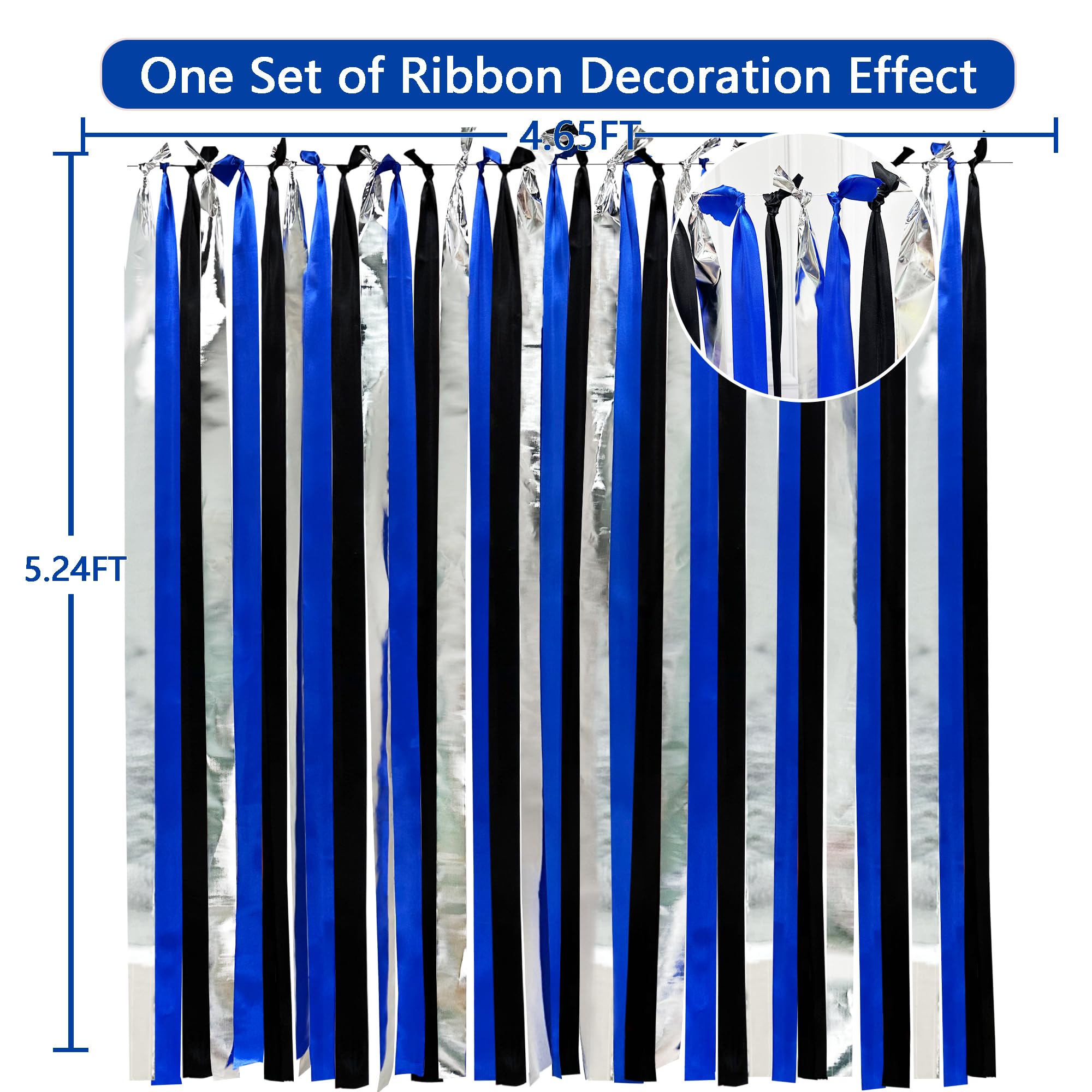 Navy Blue Silver Black Party Decorations Streamer Backdrop 197 Ft  1.97'' Wide Satin Ribbon Fringe Hanging Garland For Birthday