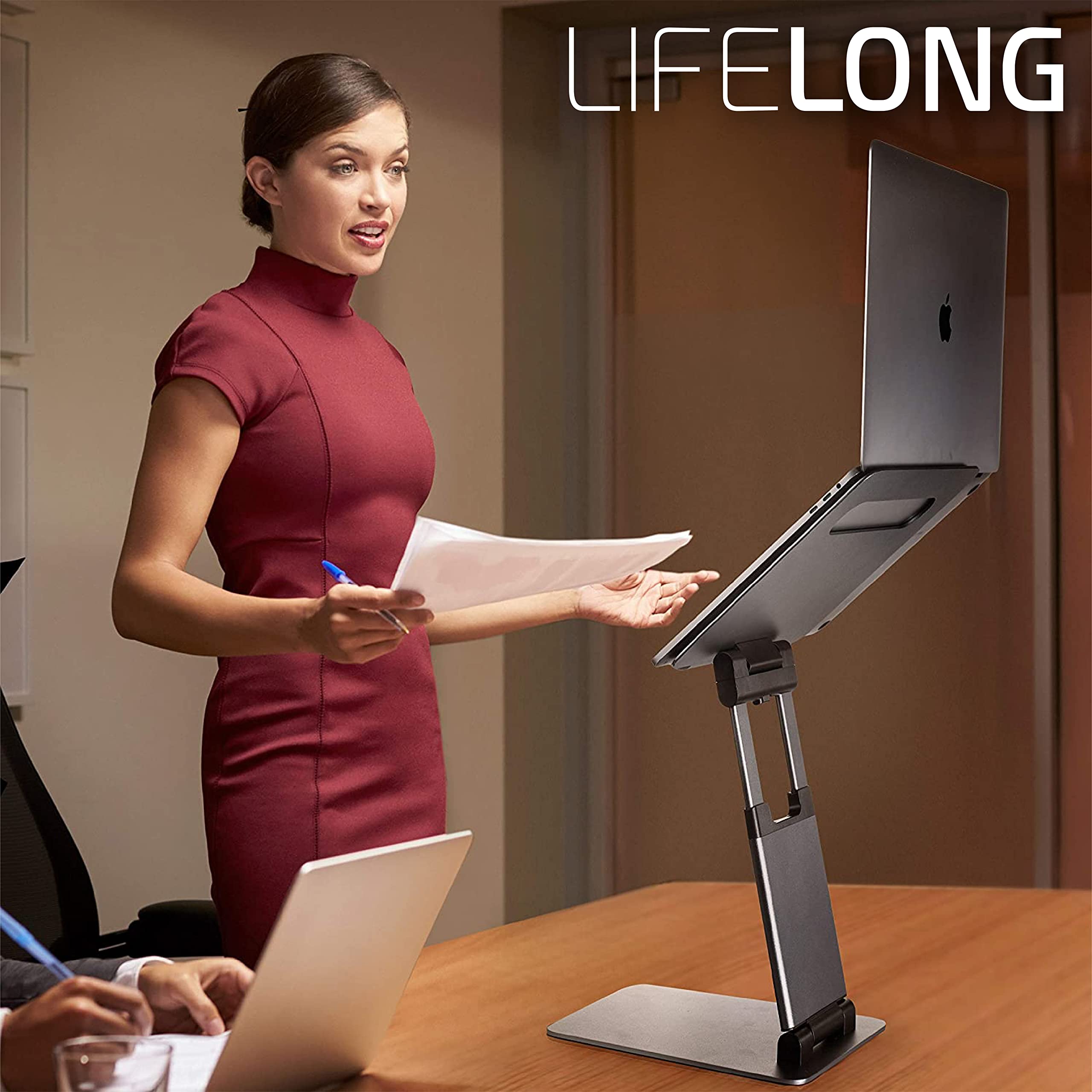 Laptop Stand For Desk, Ergonomic Sit To Stand Laptop Holder Convertor, Adjustable Height From 2.1'' To 13.8'', Supports Up To 22