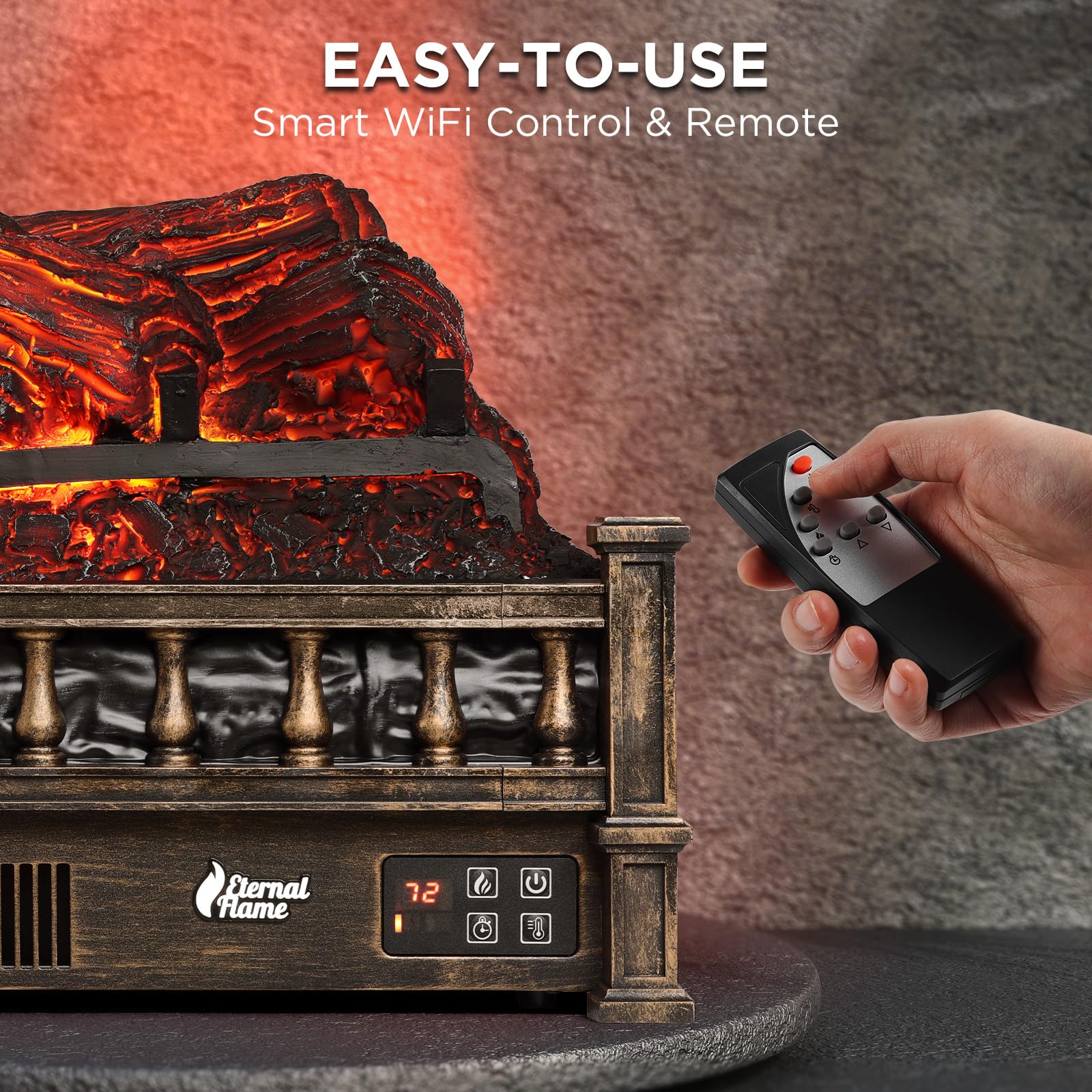 Turbro Eternal Flame Infrared Electric Fireplace Logs, 23 Infrared Quartz, Remote Control Fireplace Insert Log Heater, Realistic