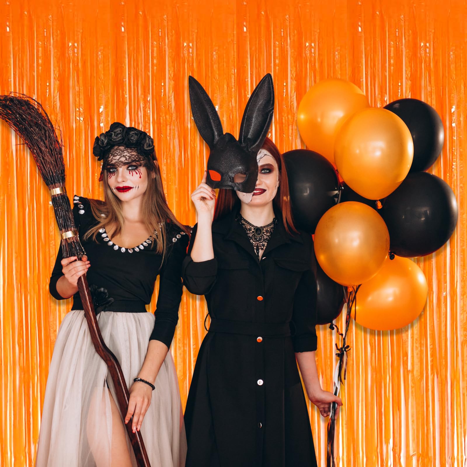 3 Pack Macaron Orange Foil Fringe Curtain Backdrop, 3.28Ft X 8.2Ft Metallic Tinsel Foil Fringe Streamer Curtains For Photo Booth