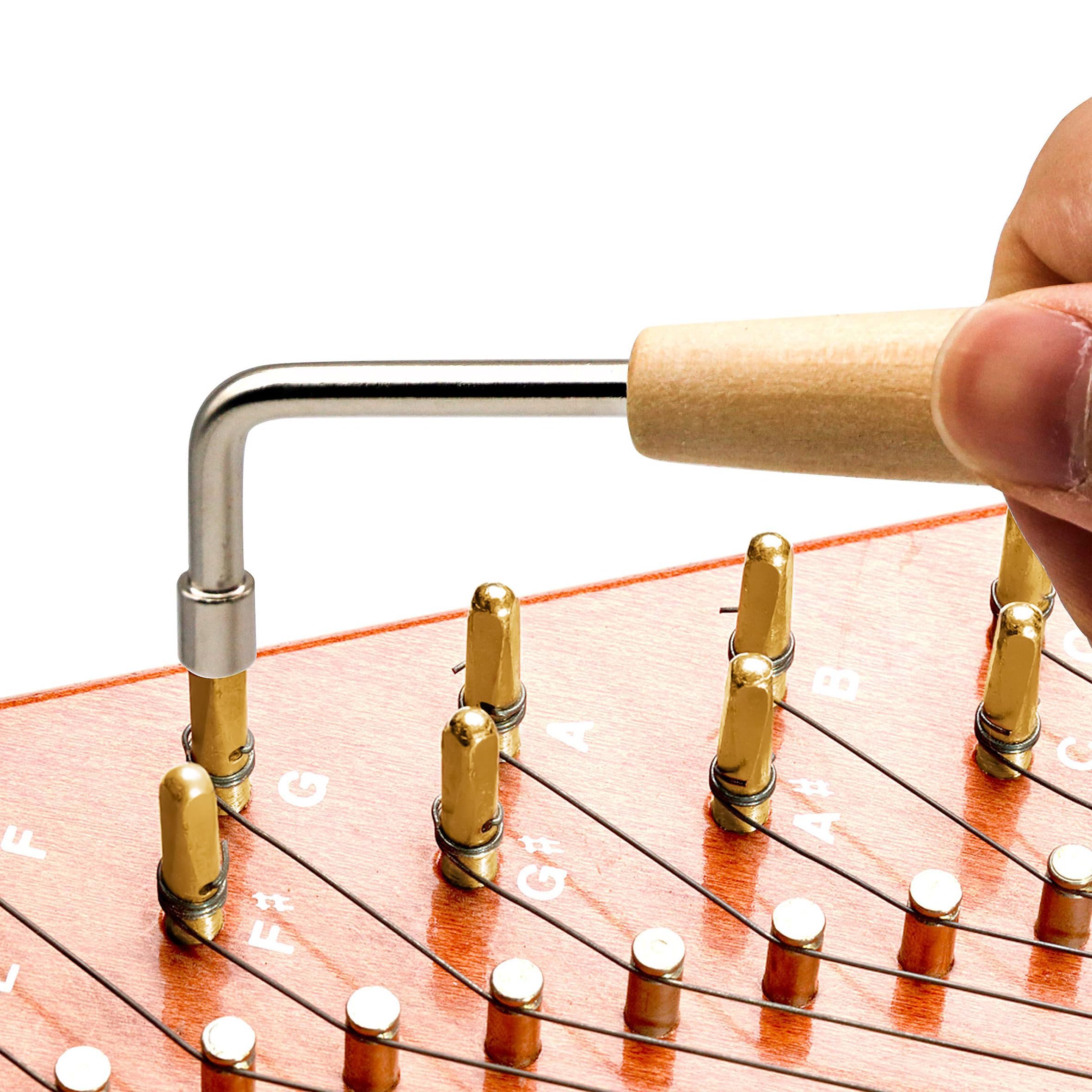 Inknote 16Pcs Gold Tuning Pin With L-Shape Wrench Gooseneck Hammer Lever And Dust-Free Cloth Widely For Lyre Harp Zithers Harpsi