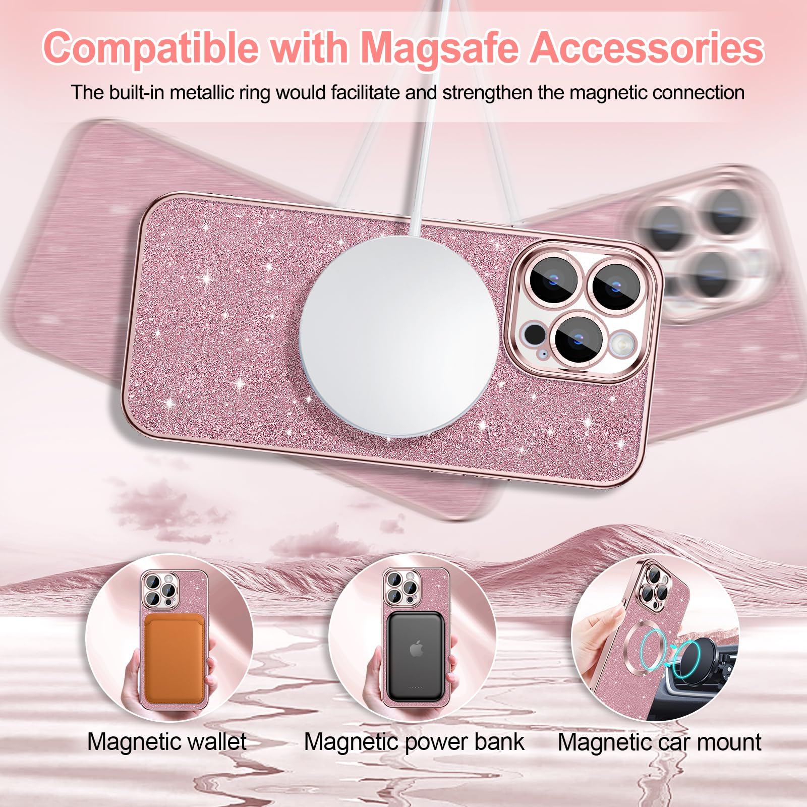 Hython For Iphone 14 Pro Max Case Glitter, Clear Magnetic Phone Cases With Camera Lens Protector [Compatible With Magsafe] Bling