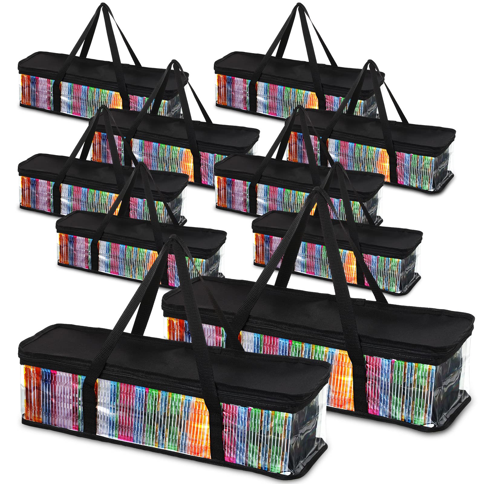 Woanger 10 Pieces CD Storage Bags Transparent PVC DVD Storage Cases Water Resistant CD DVD Holder with Handles and Zipper Clear 