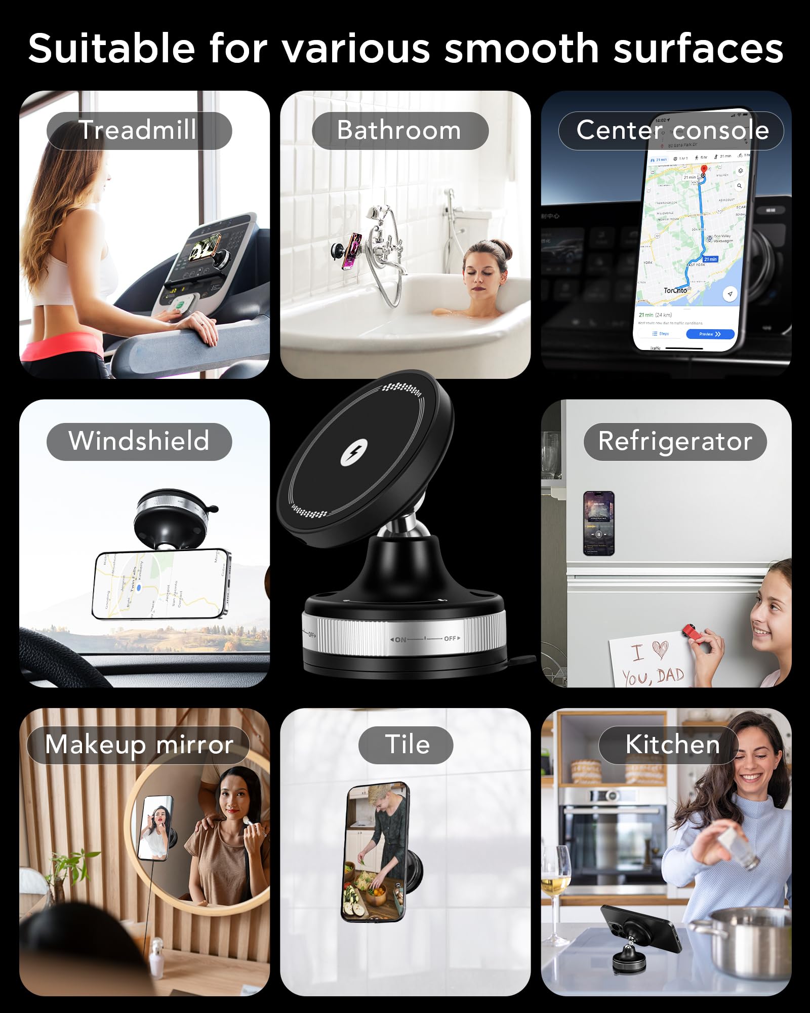 Spguard Upgraded Vacuum Magnetic Car Phone Holder,360 Rotatable 15W Wireless Charger For Car,Suction Cup Phone Mount For Mag-Saf