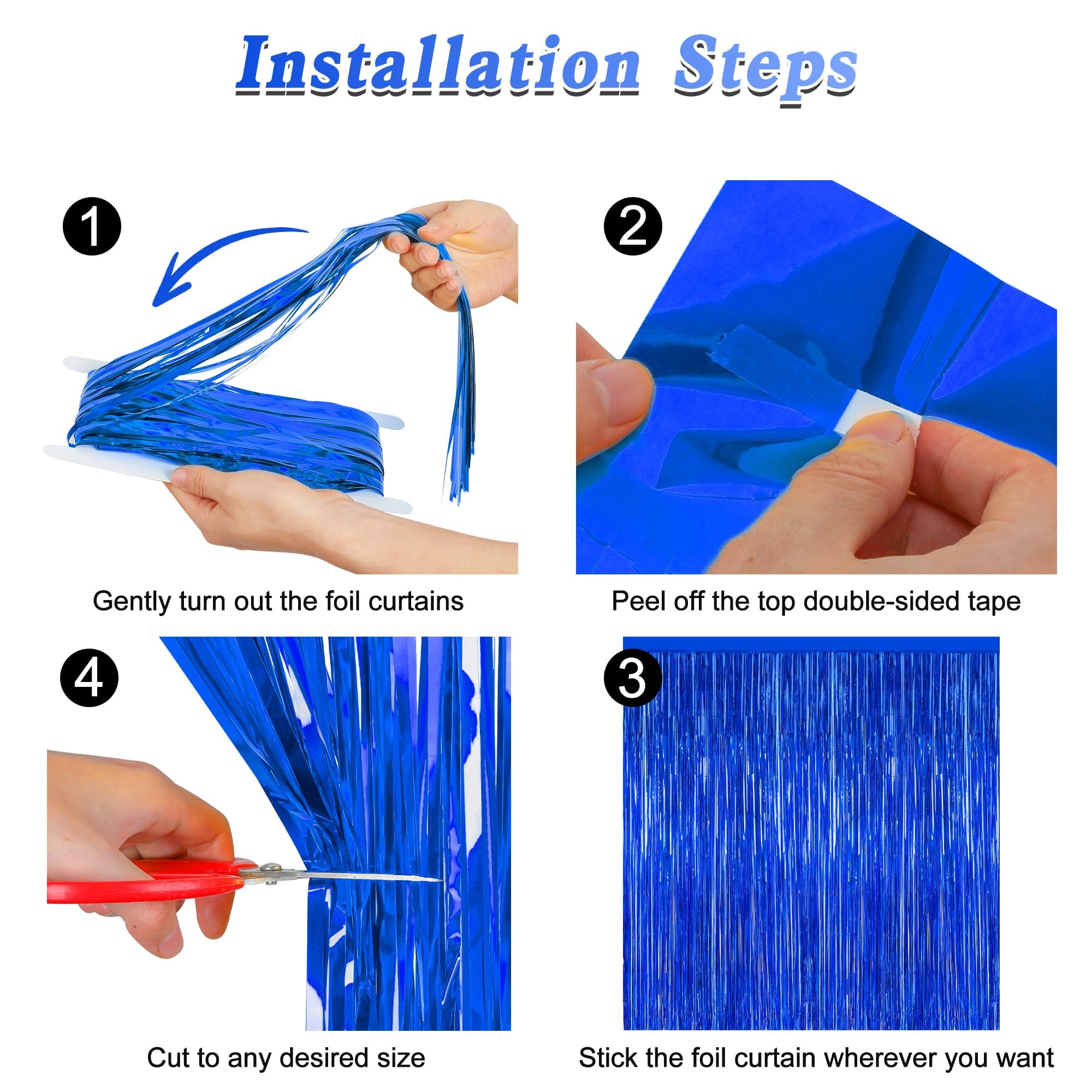 2 Pcs Tinsel Backdrop, 3.28 Ft X 7.05 Ft Dark Blue Backdrop Curtains, Metallic Passover Fringe Curtains Party Streamer, Navy Blu