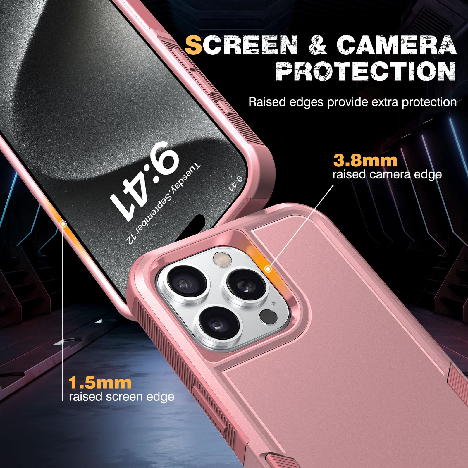 Diaclara Designed For Iphone 15 Pro Max Case, [With Privacy Screen Protector] [Anti Spy] [Military Grade Drop Protection] Heavy