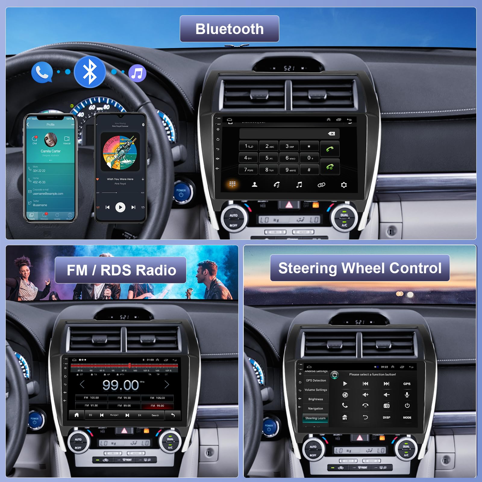 Car Radio Stereo For Toyota Camry 2012 2013 2014, 1G+32G Rimoody Android 13 10.1 Inch Touch Screen Gps Bluetooth Wifi Fm Radio M