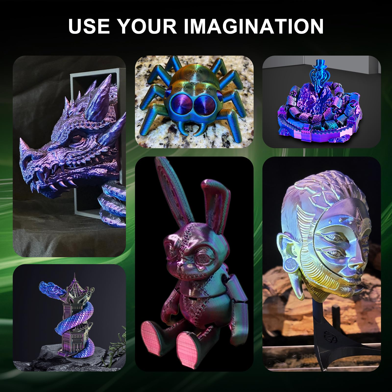 Eryone Silk Tri Color Coextrusion Pla Filament,3D Printer 1.75Mm,+/ 0.03Mm, Triple Color Filament 1Kg(2.2Lbs), Silk Blue Purple