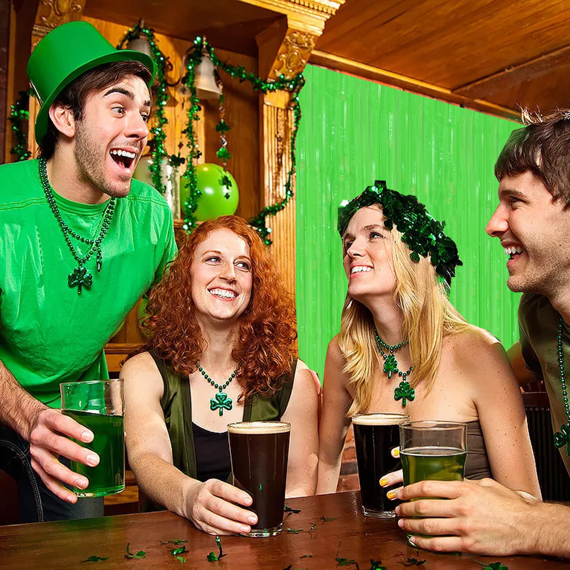 Beishida 2Pcs Green Door Streamer Fluorescent Blue Backdrop Blue Foil Fringe Curtains Tinsel For Birthday Baby Shower Halloween