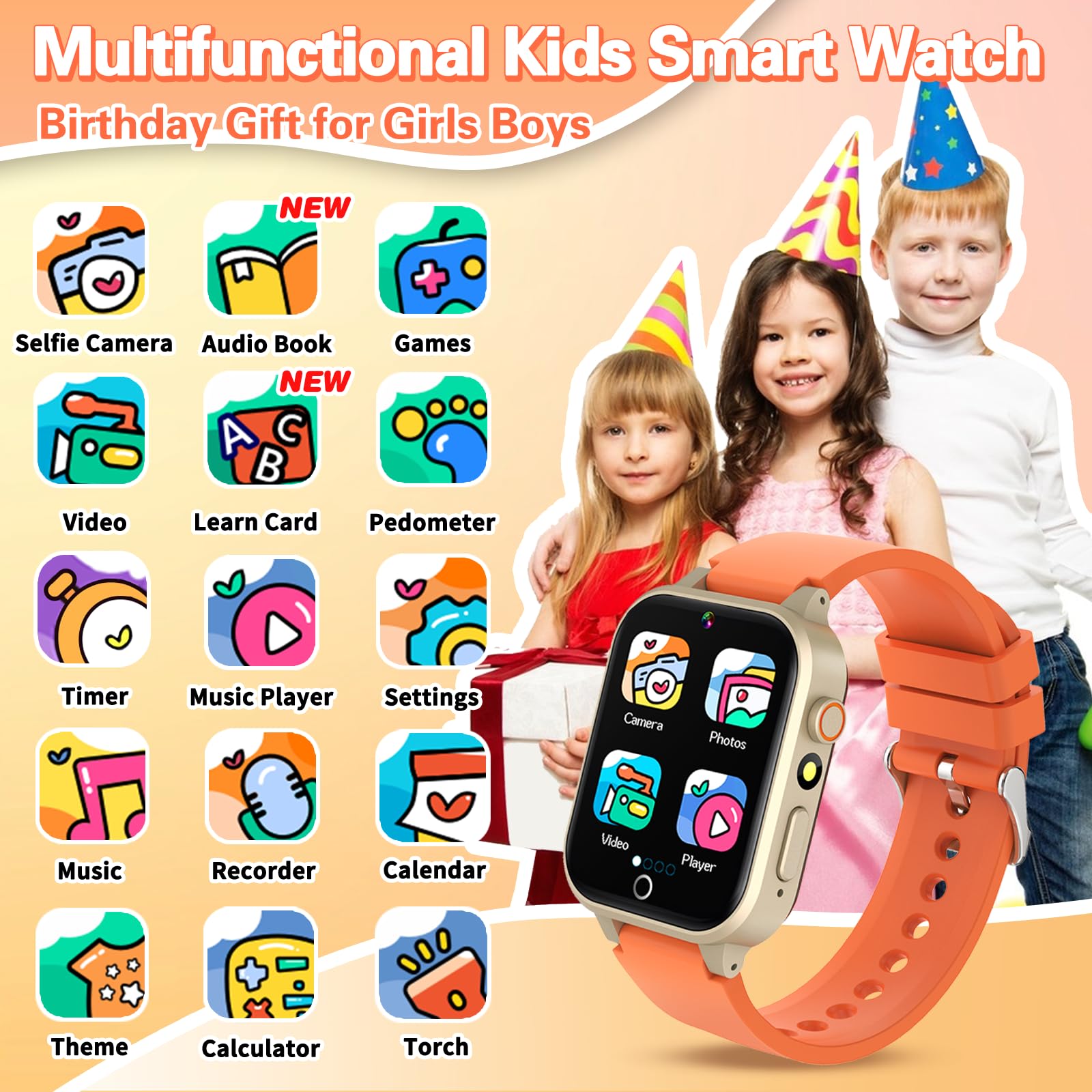 Vakzovy Kids Game Watch Girls Gift For Girls Aged 6 12, With 26 Games Hd Camera Video Touchscreen Music Pedometer Audiostory Lea