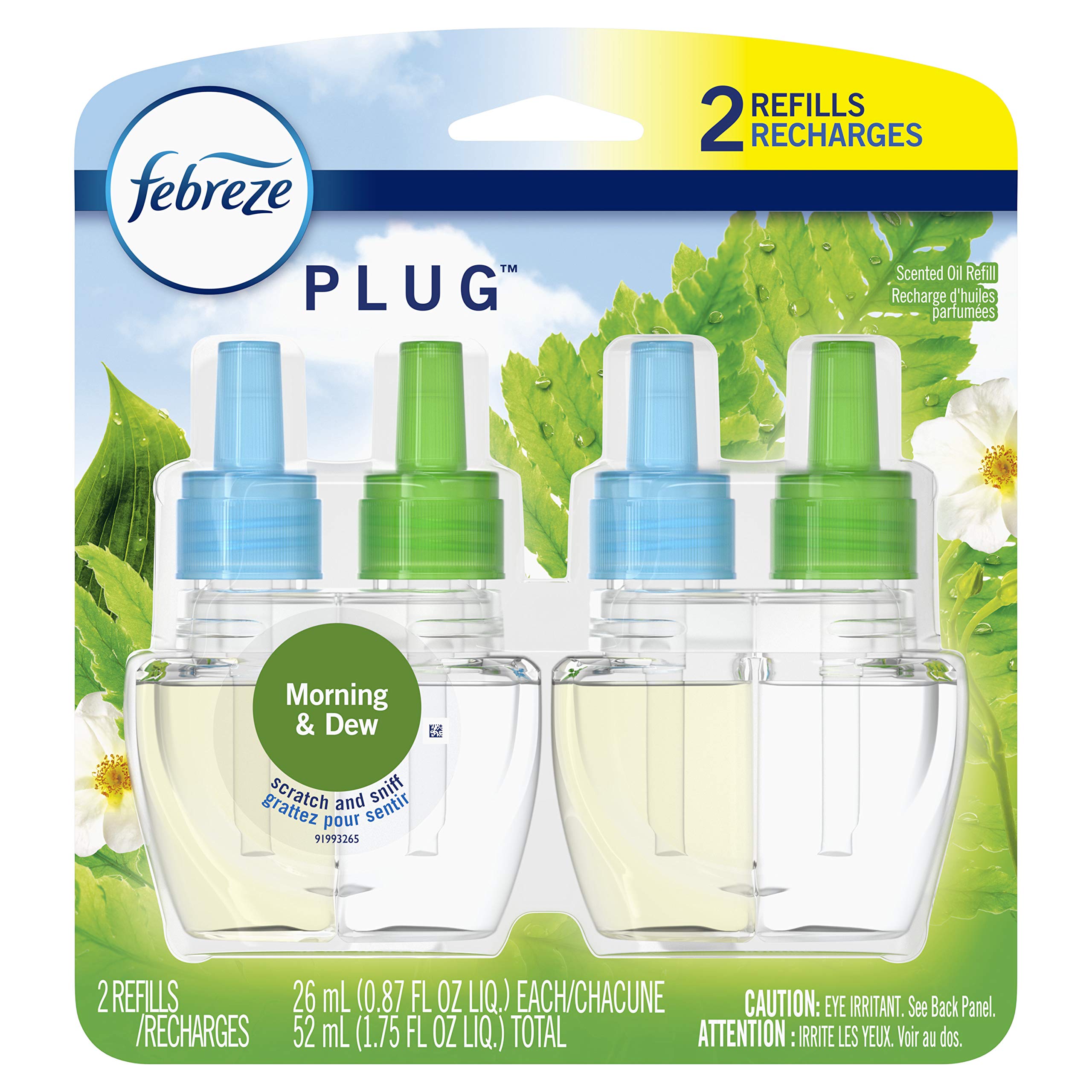 Febreze Plug In Air Freshener And Odor Fighter, Scented Oil Refill, Morning & Dew, 0.87 Fl Oz (Pack Of 2)