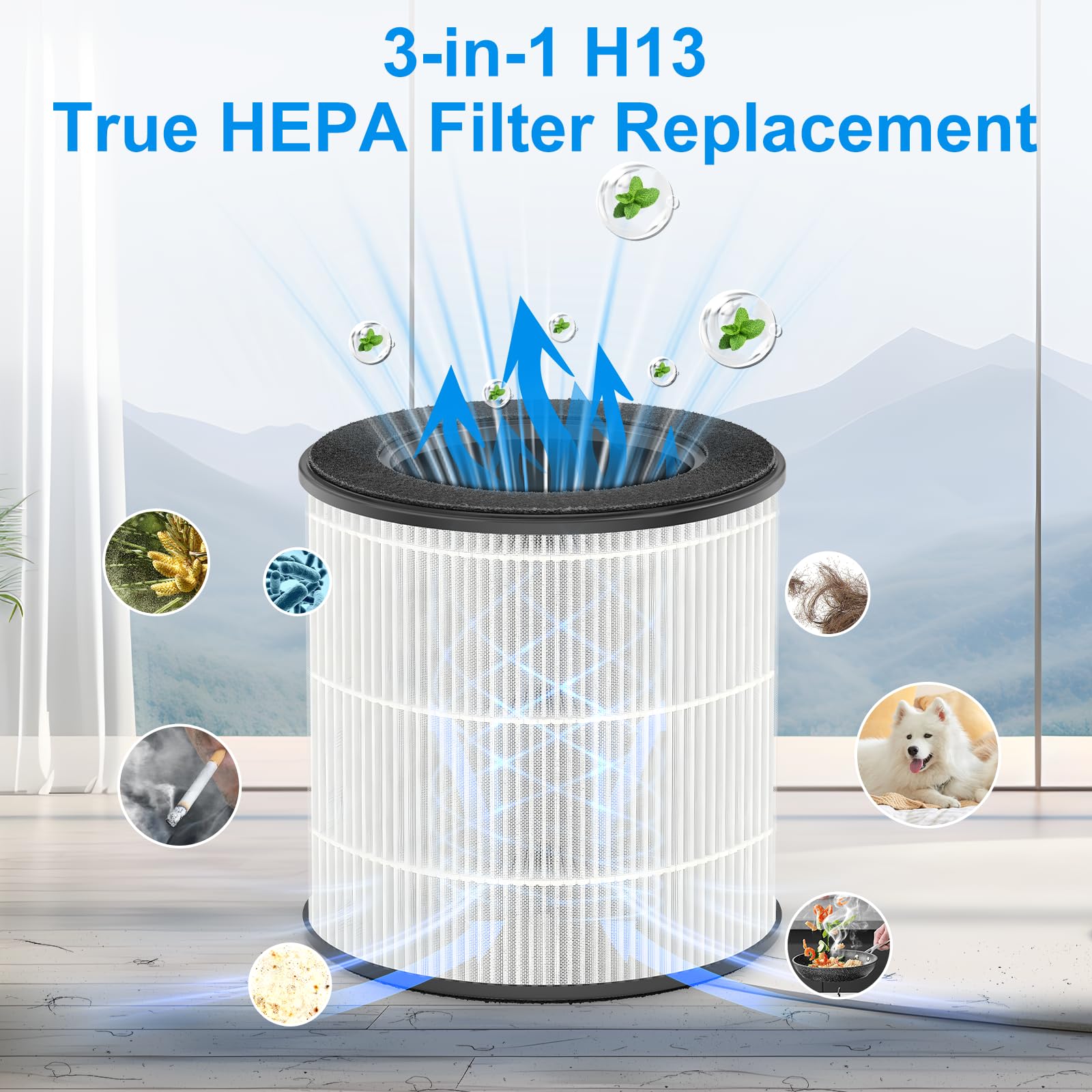 D09 Air Purifier Replacement Filter, 3 In 1 True H13 Hepa Filter, 2 Packs