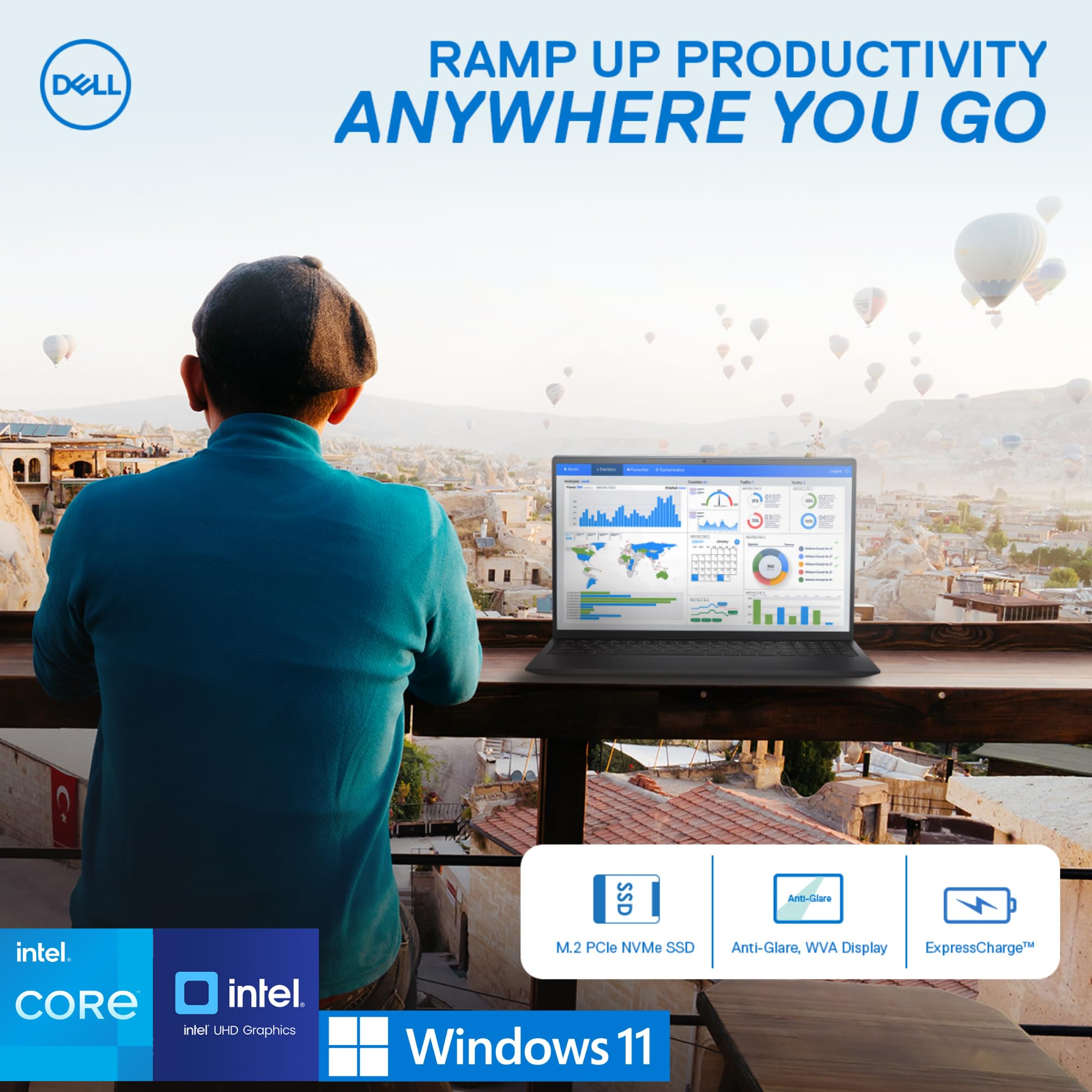 Dell Essential Inspiron 15 3000 Laptop With Microsoft Office, 16Gb Ram, 1Tb Storgae, 15.6 Hd Anti-Glare Display, Intel Celeron N