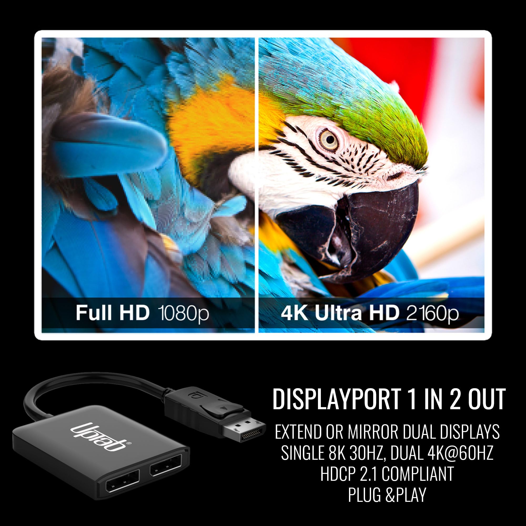 Uptab Displayport To Dual Displayport Adapter 8K Multi Monitor Splitter, Converter Multi Stream Transport (Mst) Hub, Dp To 2X Dp