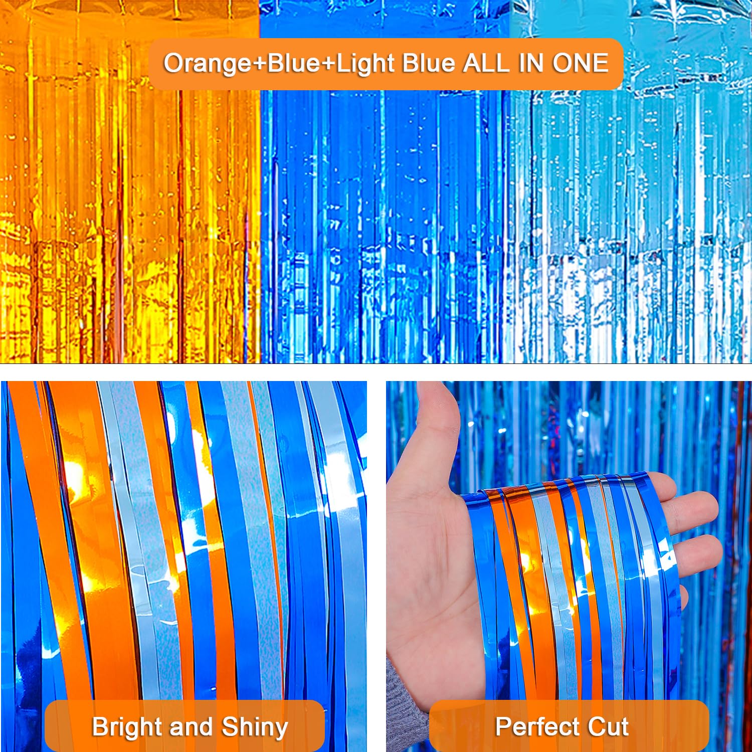 Blue Dog Birthday Party Supplies, Blue Dog Foil Fringe Curtains, 2 Packs Orange Blue & Light Blue Tinsel Metallic Streamers, Pho