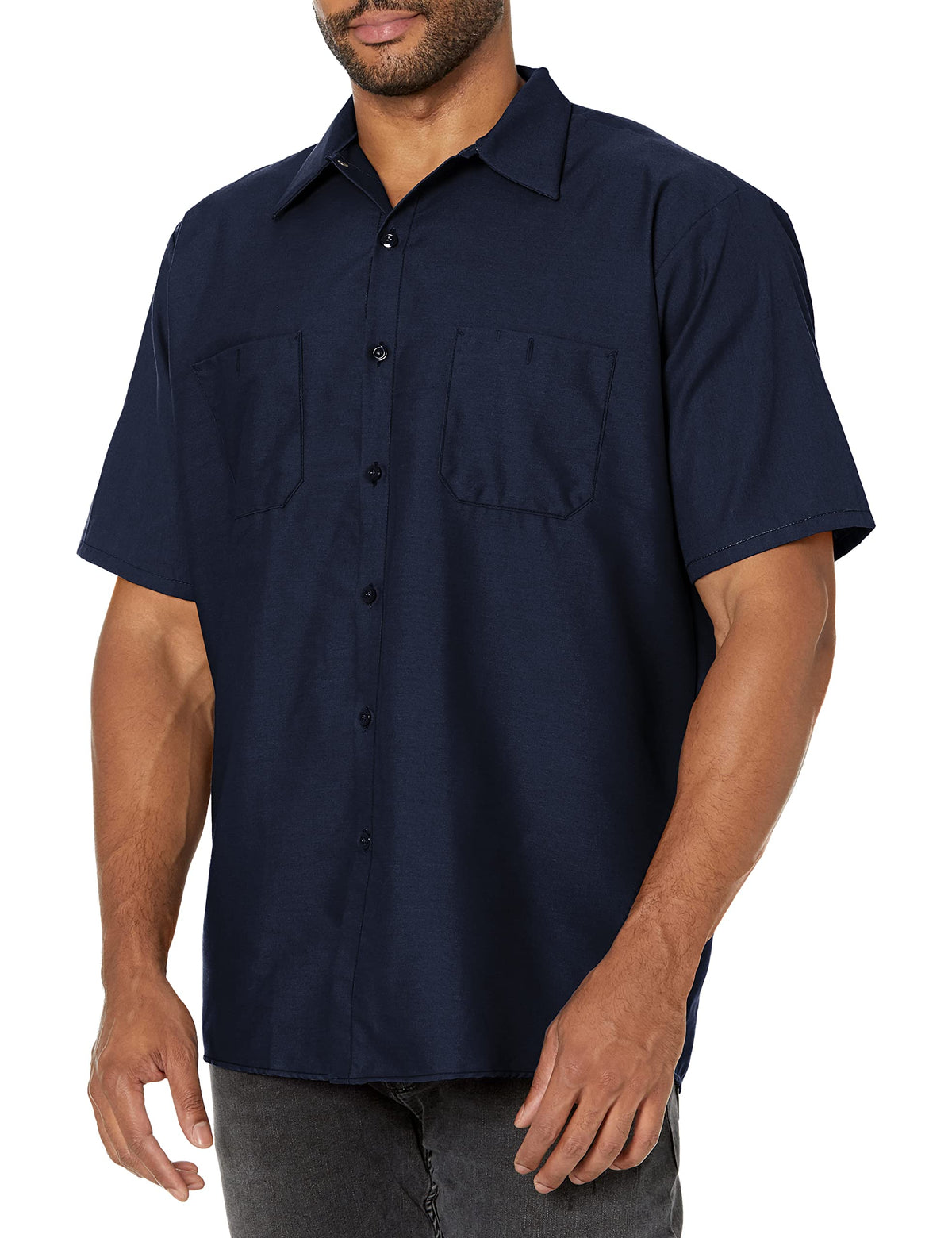Red Kap Mens Industrial Work Shirt, Regular Fit, Short Sleeve, Navy, 3X Large Tall