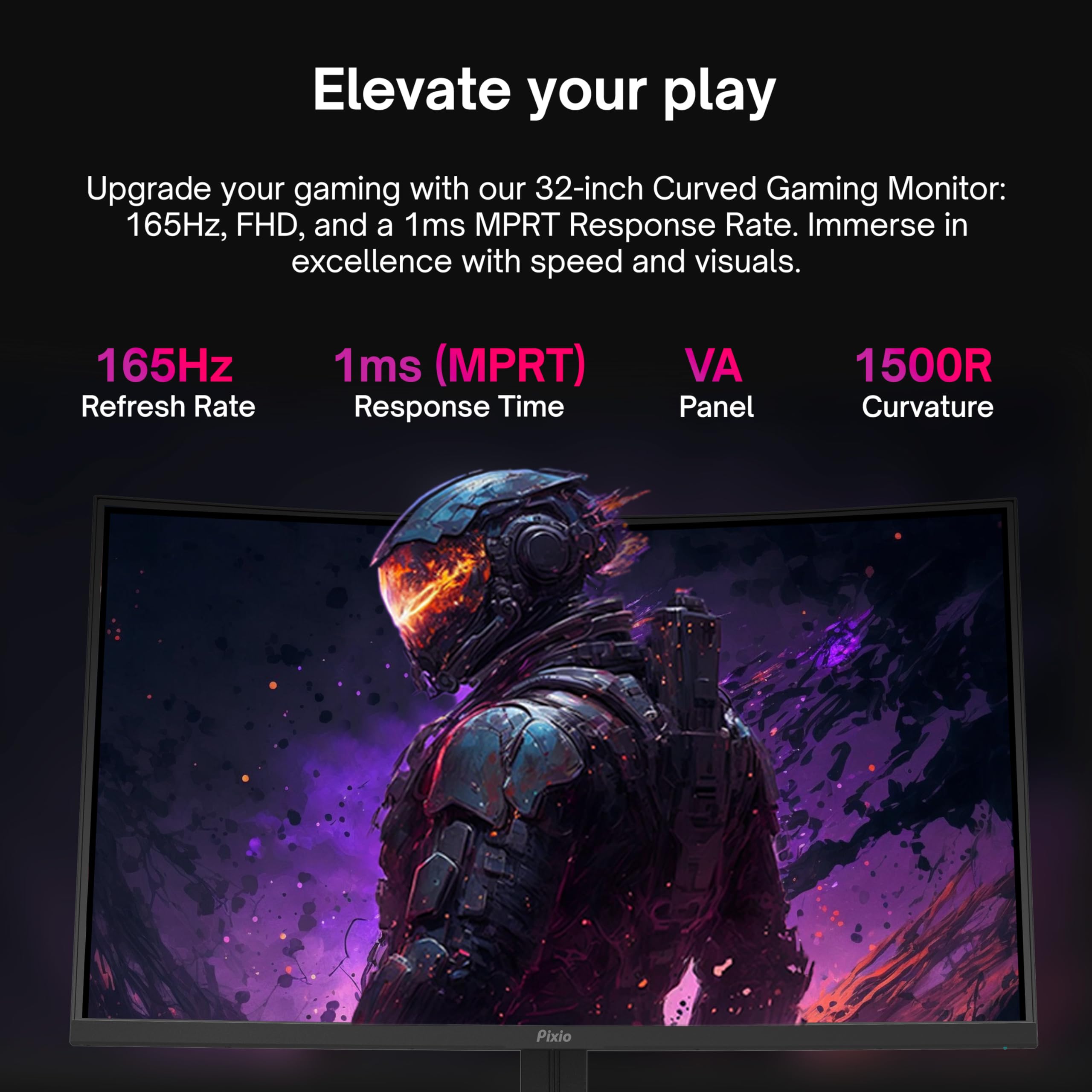 Pixio Pxc325 32 Inch 165Hz Refresh Rate Fhd 1080P Resolution 1500R Curved Va Panel 1Ms Mprt Response Time Adaptive Sync Hdr Tilt
