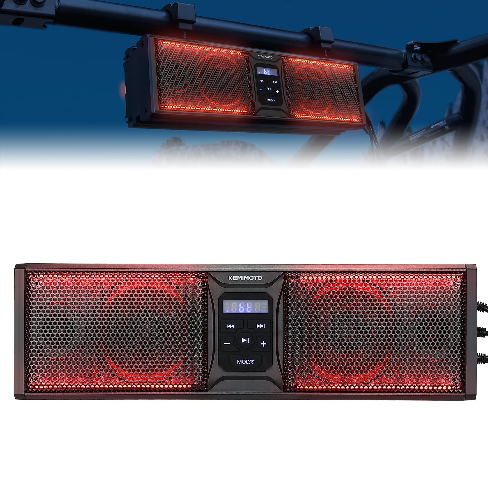 Kemimoto Utv Sound Bar 16 Inch Atv Soundbar Utv Sound System Sxs Speakers Waterproof Bluetooth Connectivity With Multicolor Led