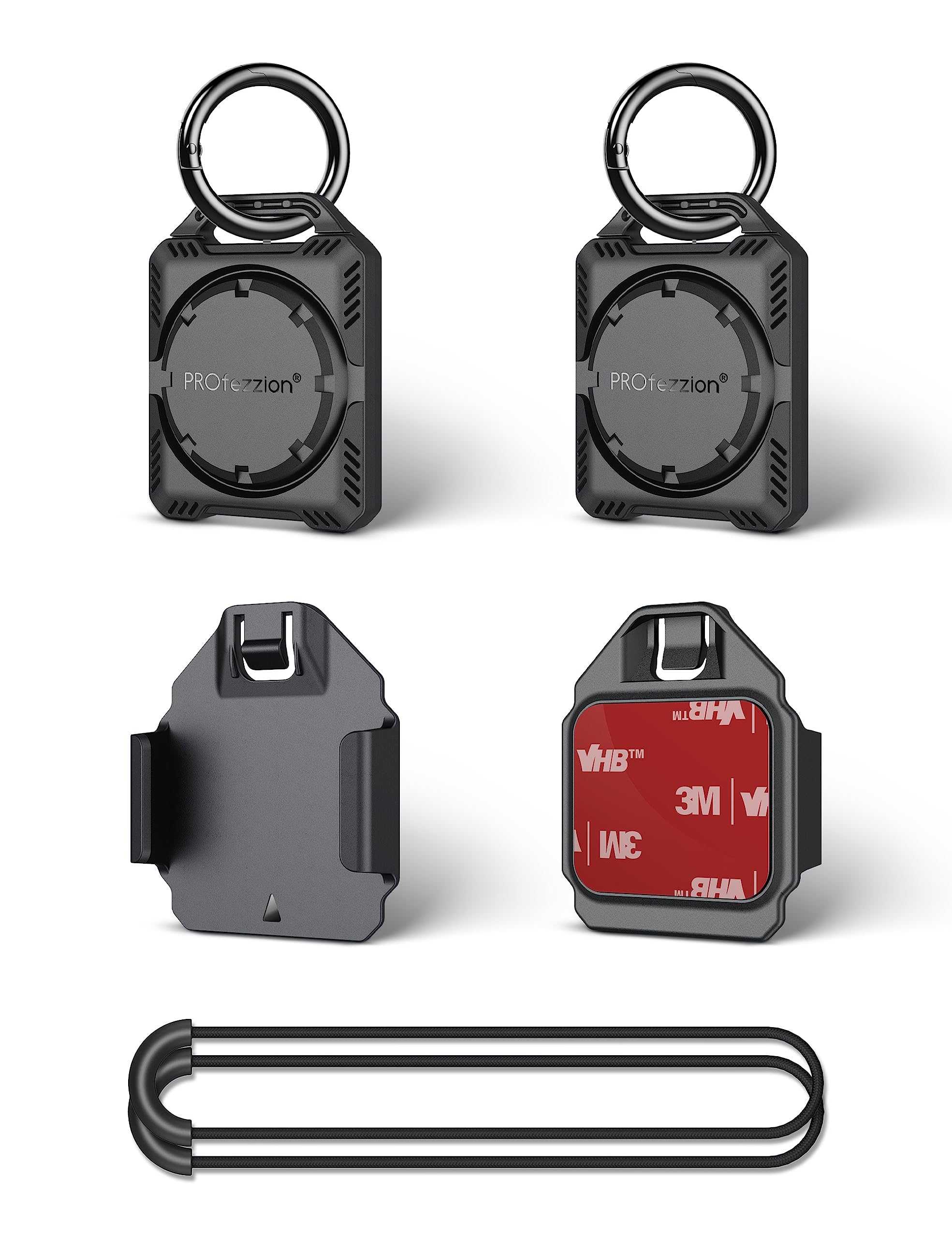 Profezzion 2 Pack Airtag Holder Air Tag Case With Key Ring, Loop Strap & 3M Adhesive Mount For Keychain, Dog Collar, Backpack, L