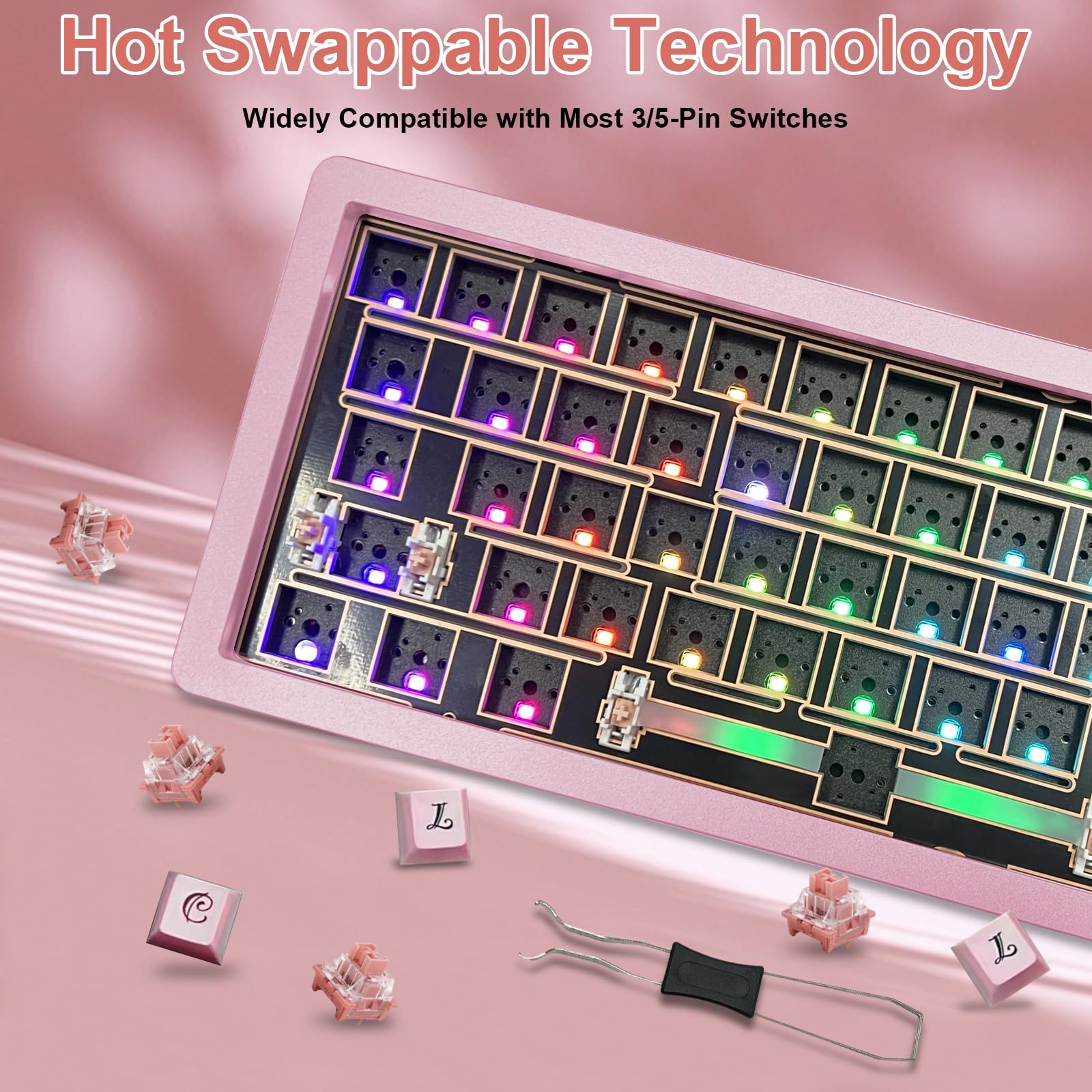 Boyi Gmk67 65% Aluminum Alloy Keyboard Kit,Hot Swappable Bt5.0/2.4G/Type C Tri Mode Wireless Cnc Rgb Mechanical Keyboard Gasket