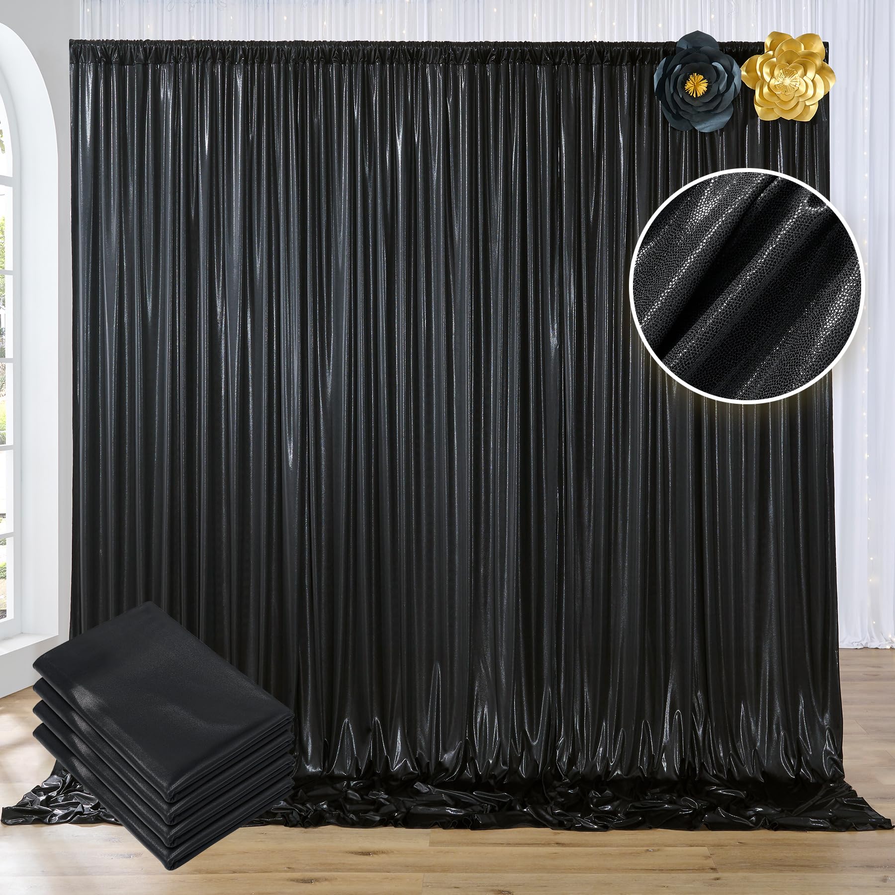 20ftx10ft Black Sequin Backdrop Curtain Panels for Parties, Wrinkle Free Glitter Photo Backdrop Drapes 4 Panels 5x10FT Shiny Bac