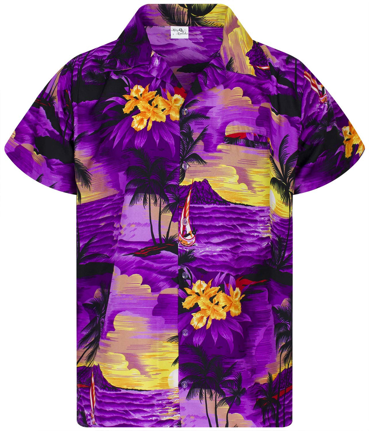 King Kameha Funky Hawaiian Shirt, Shortsleeve, Surf, Purple, 4Xl