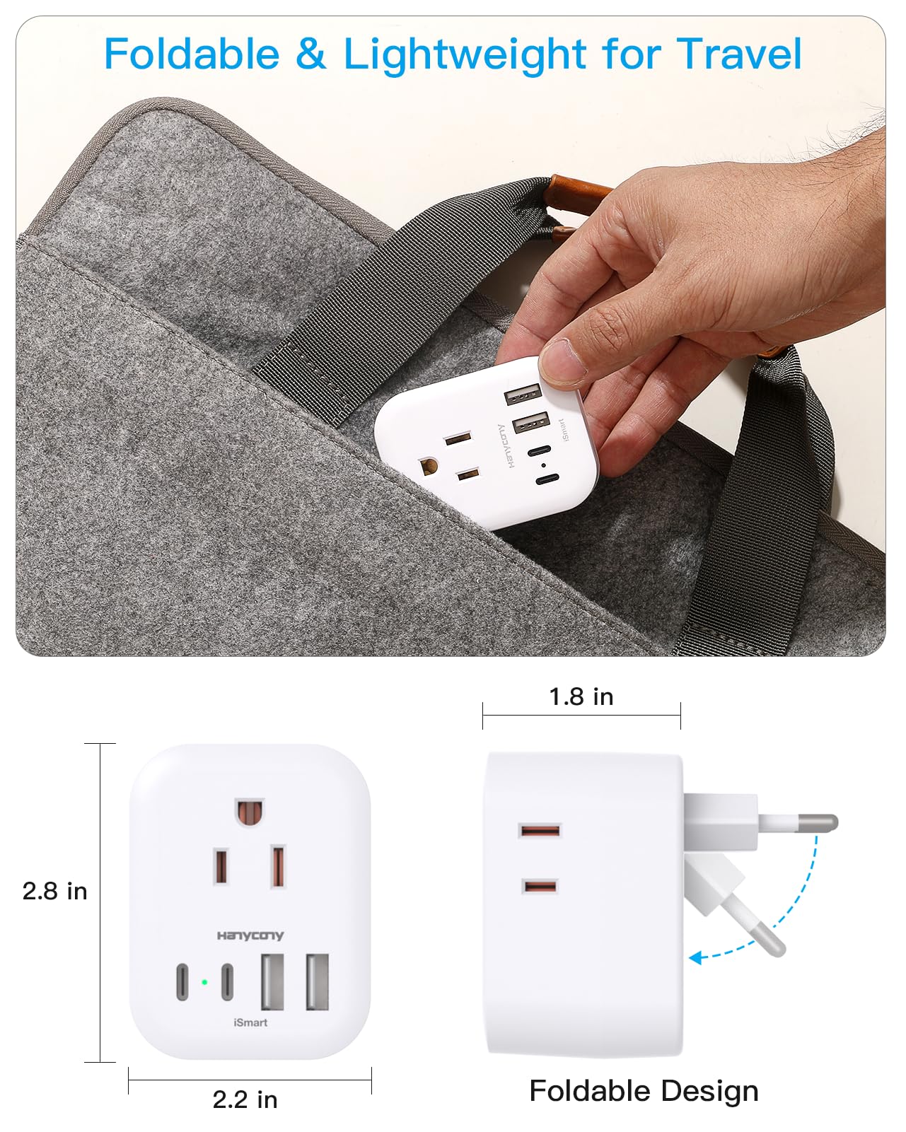 2 Pack European Travel Plug Adapter, International Power Adapter With 4 Outlets 4 Usb C Ports (2 Usb C), Foldable Type C Adapter