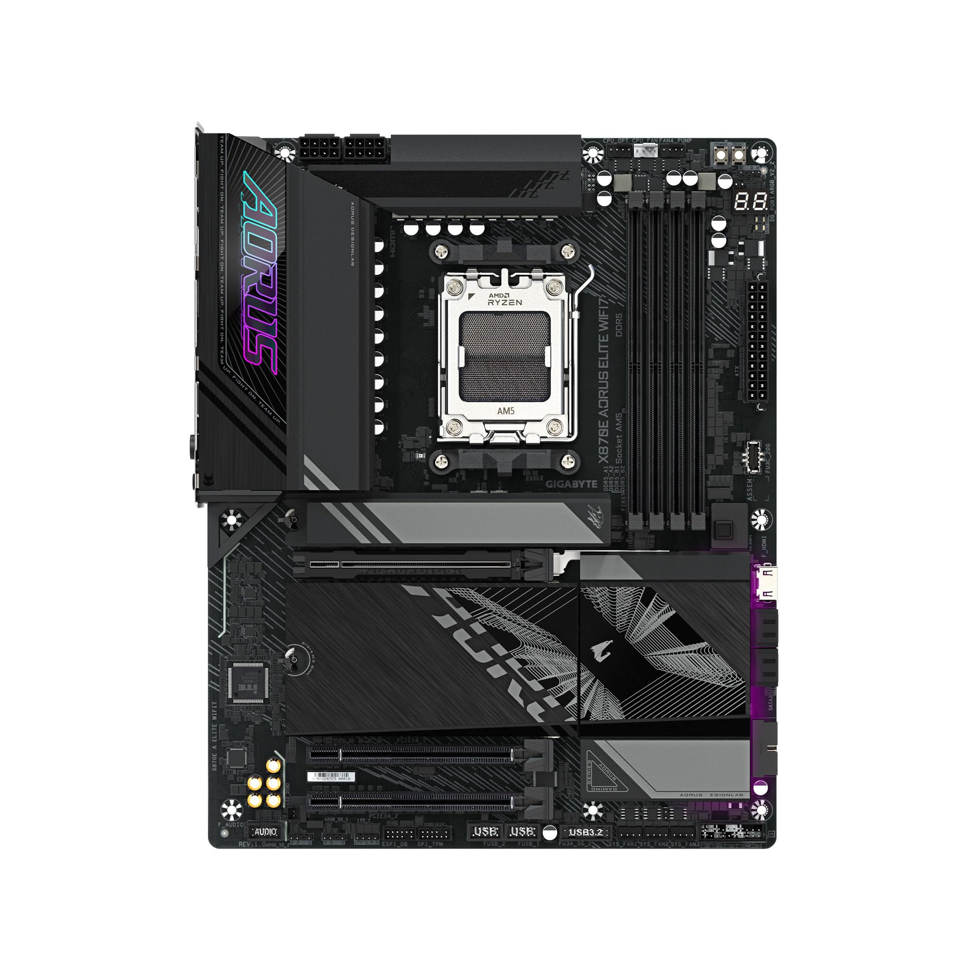 Gigabyte X870E Aorus Elite Wifi7 Amd Am5 Lga 1718 Motherboard, Atx, Ddr5, 4X M.2, Pcie 5.0, Usb4, Wifi7, 2.5Gbe Lan, Ez Latch, 5