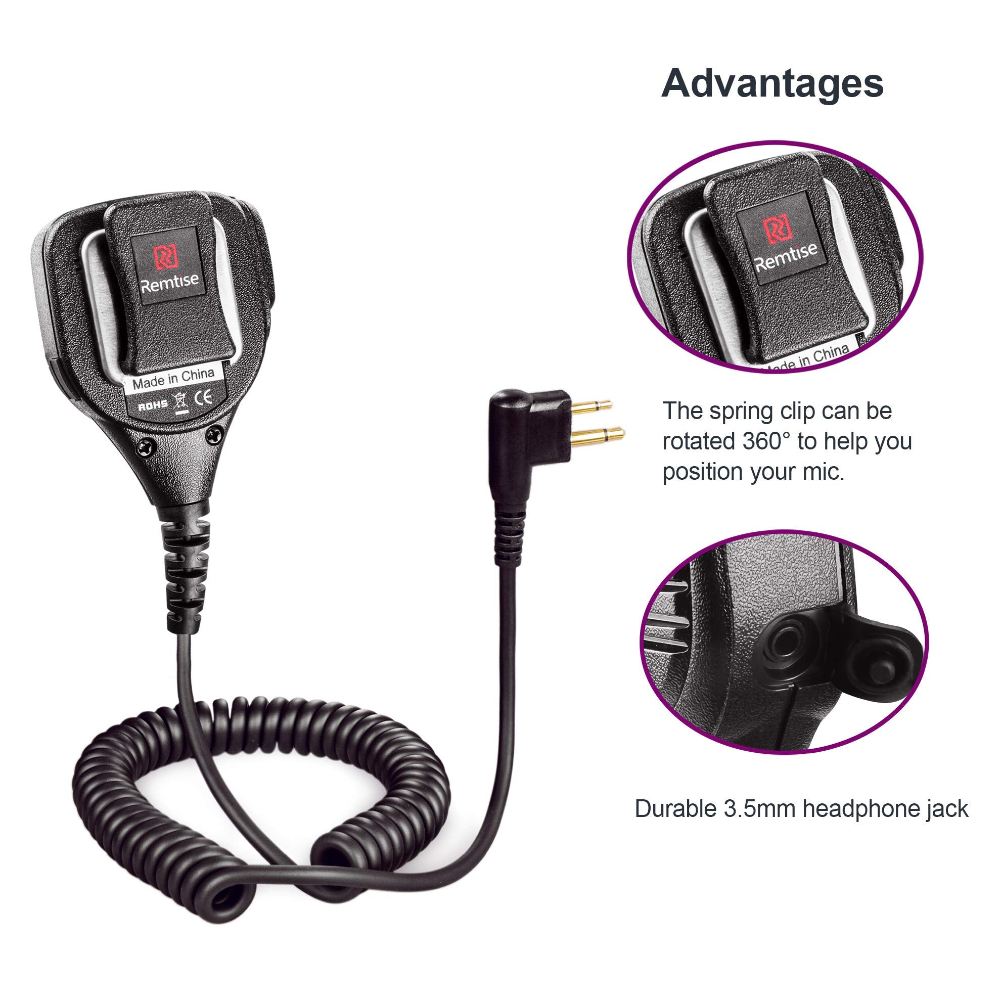 Speaker Mic For Motorola Radio, 2 Pin Shoulder Microphone Compatible With Motorola Radios Bpr40 Cp200/200D/200Xls Cp185 Cls1410