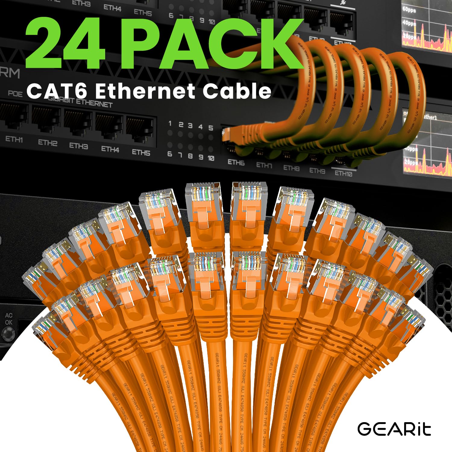 Gearit Cat 6 Ethernet Cable 4 Ft (24-Pack) - Cat6 Patch Cable, Cat 6 Patch Cable, Cat6 Cable, Cat 6 Cable, Cat6 Ethernet Cable,