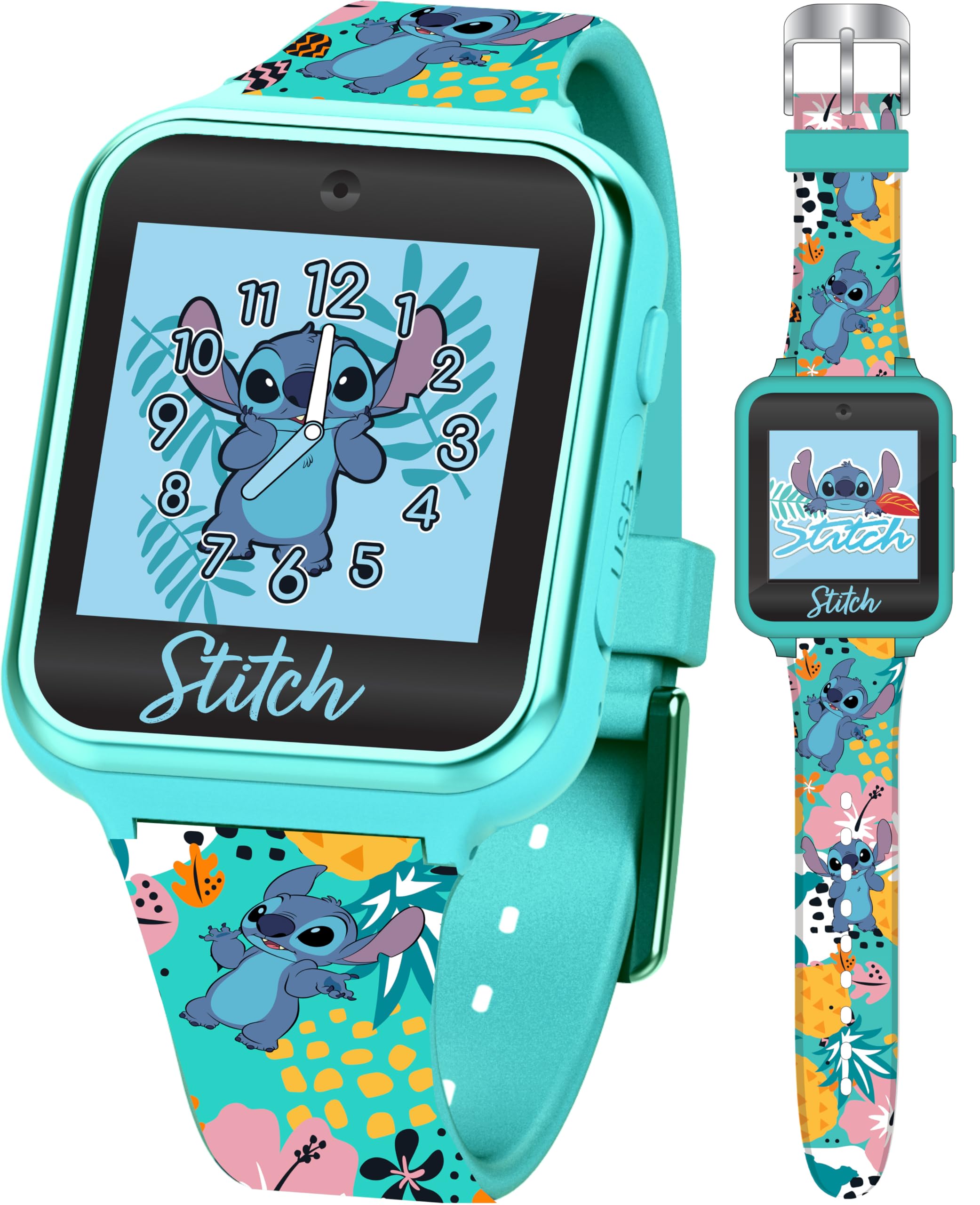 Disney Stitch Kids Smartwatch With Touchscreen, Camera, Games, Timer, Step Counter, Alarm & Calculator � Fun Interactive Watch With 10 Faces & Printed Silicone Strap � Fits Wrists 5.5' To 8'