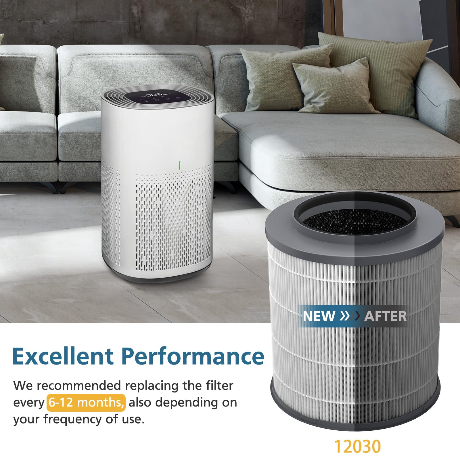 2 Pack 12030 True Hepa Replacement Filter, 1,000 Sq. Ft. Capacity, Compatible With Clorox Medium Room Air Purifier 11030 & 11031
