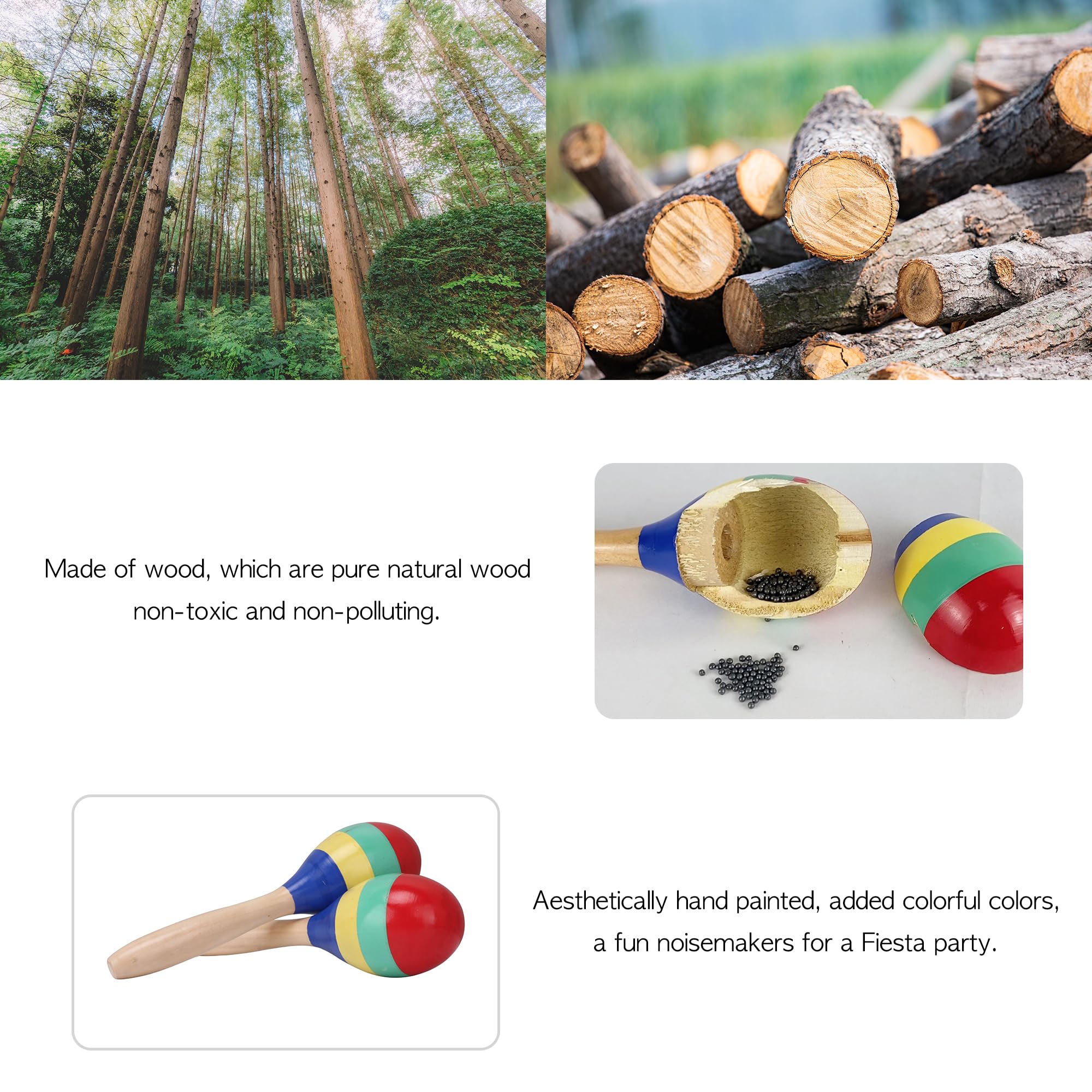 2Pcs Color Wooden Orff Sand Ball Maraca Percussion Hand Cranked Musical Instrument