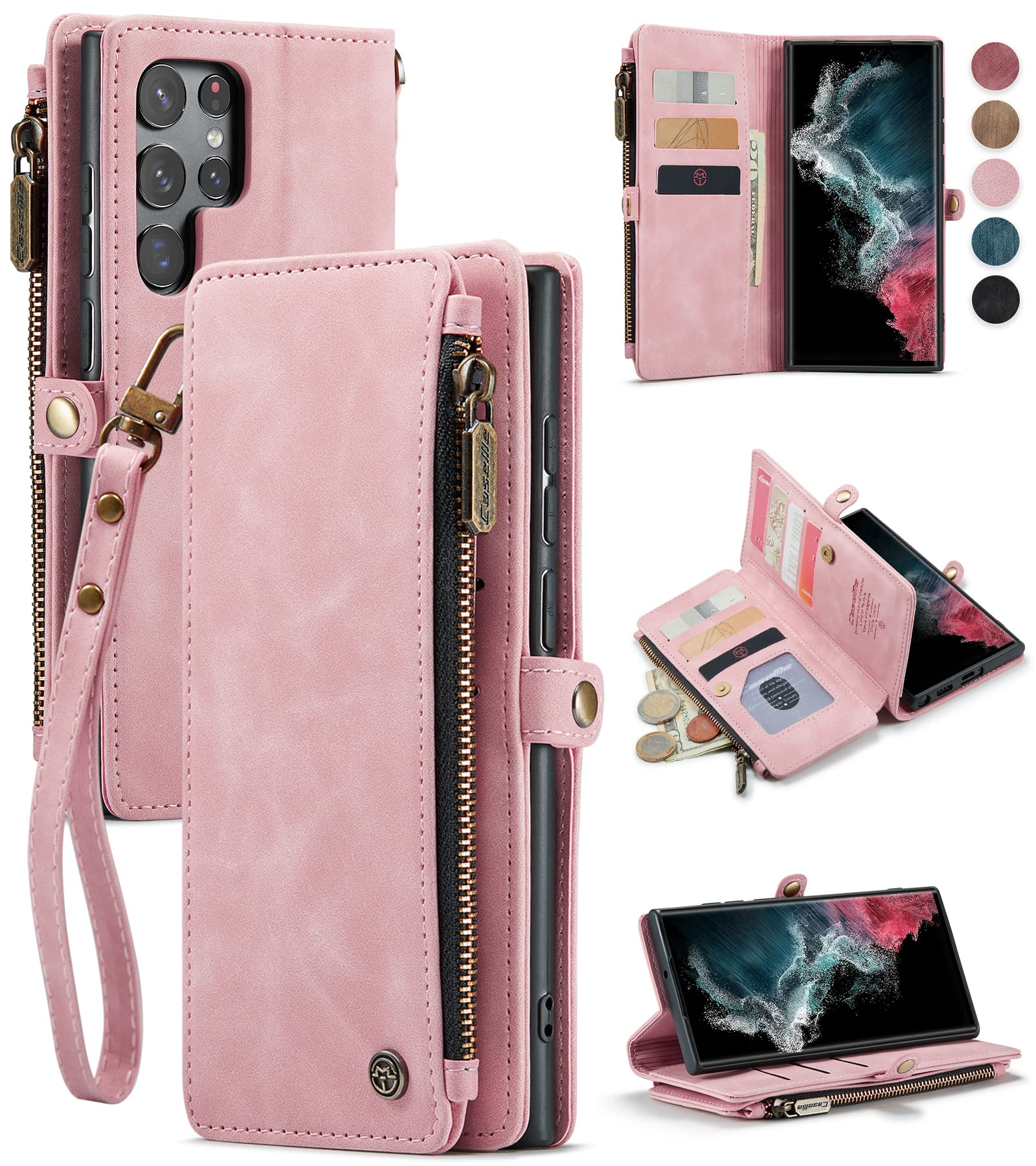 Defencase For Samsung Galaxy S22 Ultra Case, For Samsung S22 Ultra Wallet Case For Women Men, Pu Leather Magnetic Flip Strap Wri