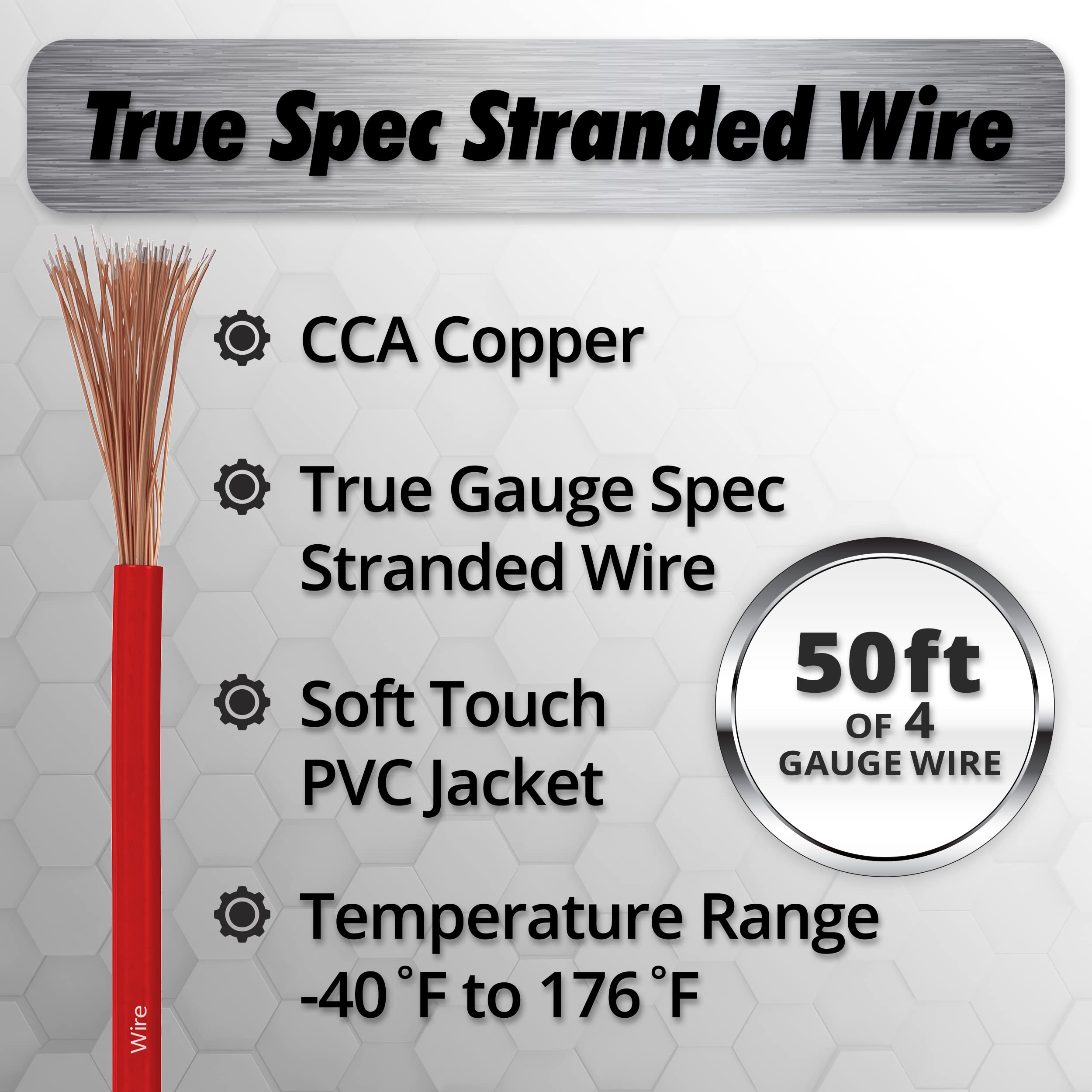Installgear 4 Gauge Wire (50Ft) Copper Clad Aluminum Caa   Primary Automotive Wire, Car Amplifier Power & Ground Cable, Battery