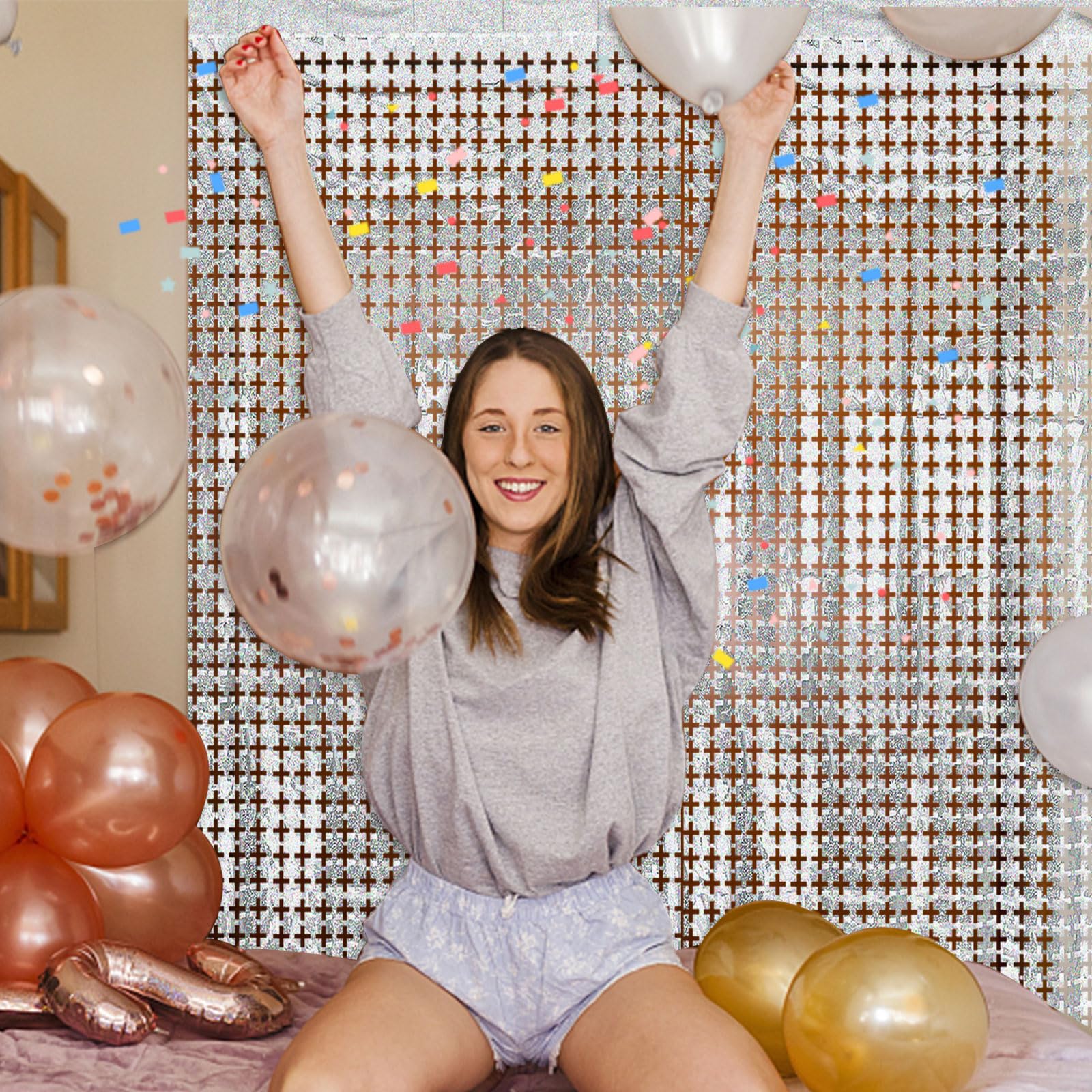 Foil Curtain Backdrop 2Pcs Silver Tinsel Foil Fringe Curtains Photo Booth Props Birthday Decorations Disco Ball Decor Bacheloret