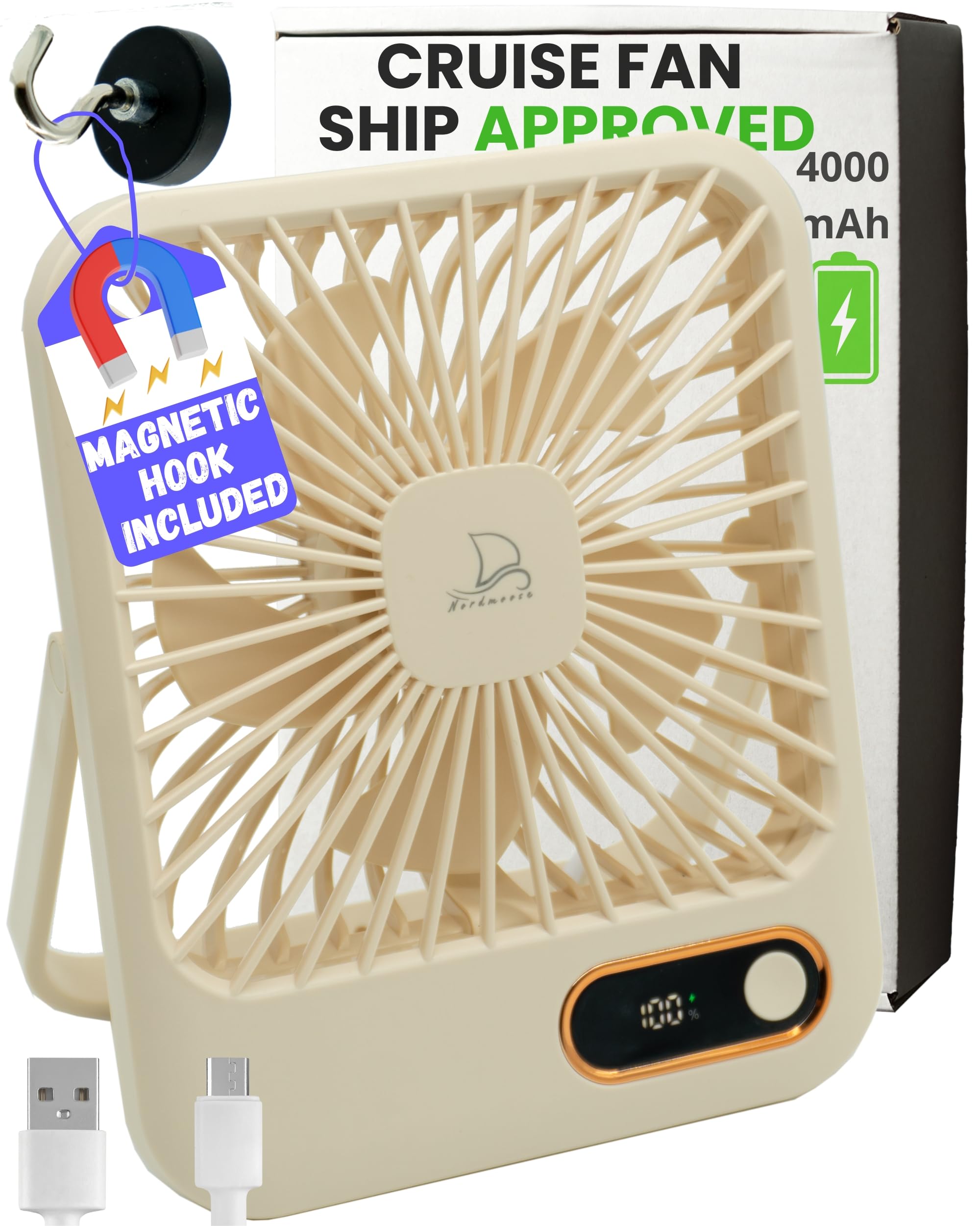 Cruise Ship Approved Fan   4000Mah Long Lasting Battery Cruise Fan   Magnetic Fan Hook To Hang, Rechargeable Travel Fan For Crui