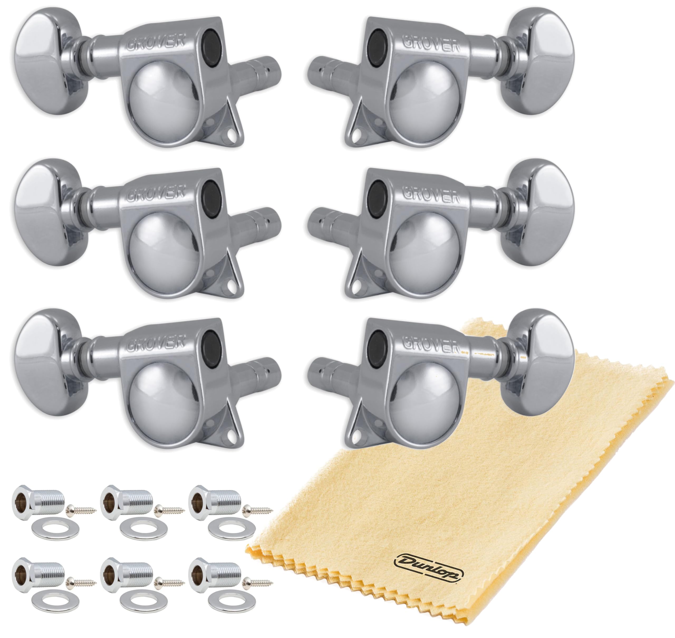 Grover 406C Locking Rotomatics Guitar Tuners, Tuning Machines Set 3+3 18:1 Chrome Mid-Size Mini Tuning Keys with Tonebird Dunlop
